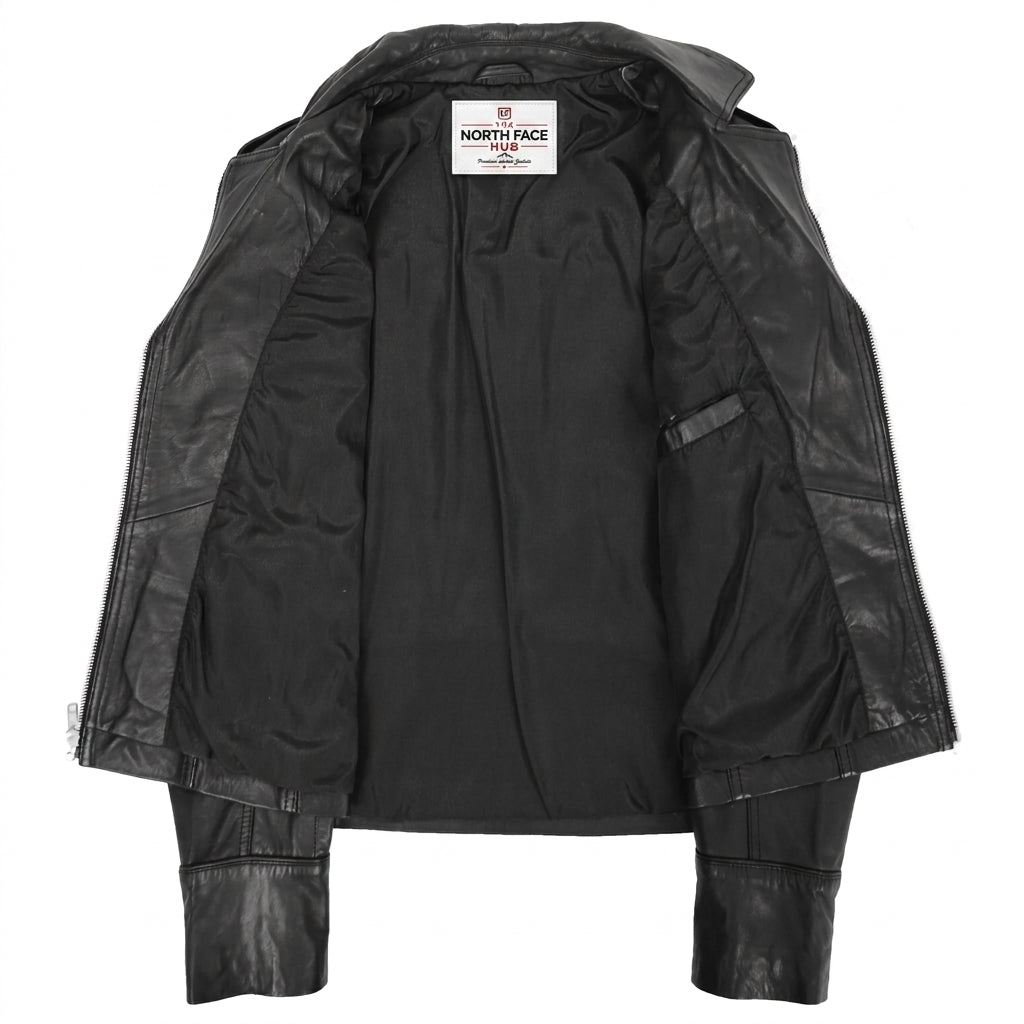 Womens Leather Fitted Biker Style Jacket Kim Nova Black