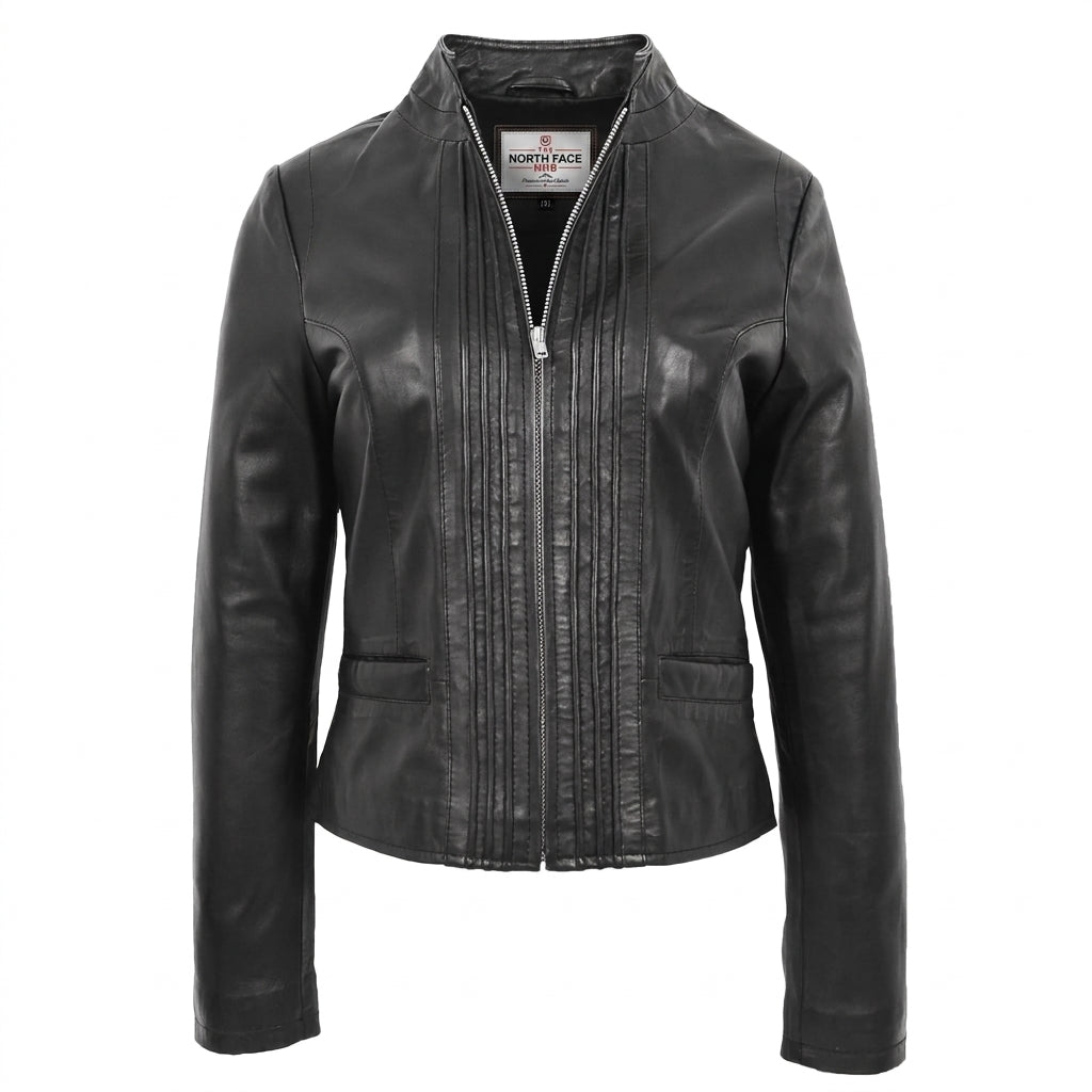 Womens Leather Casual Standing Collar Jacket Nova Black