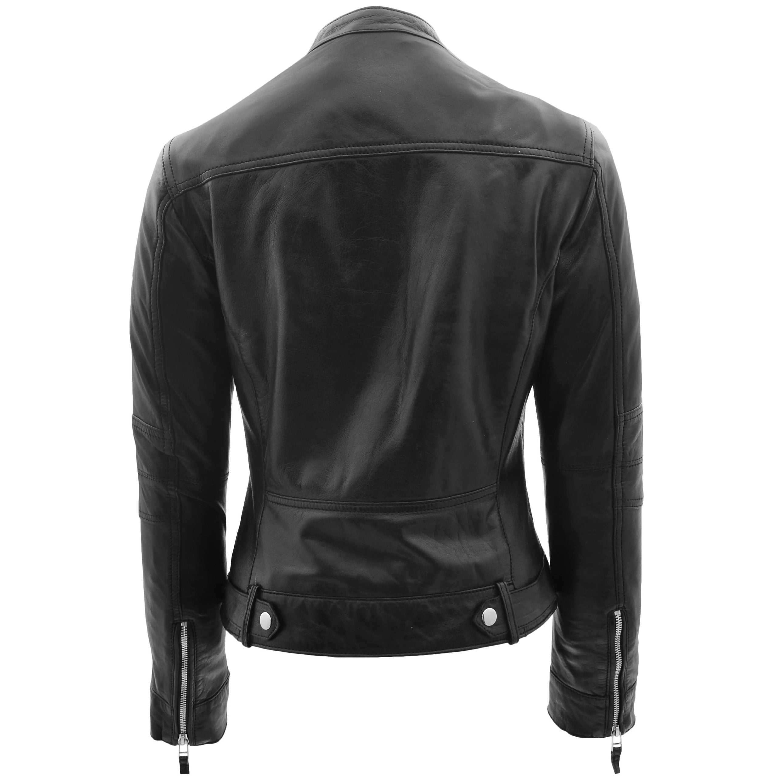 Womens Real Leather Biker Jacket Casual Style Annie Nova Black