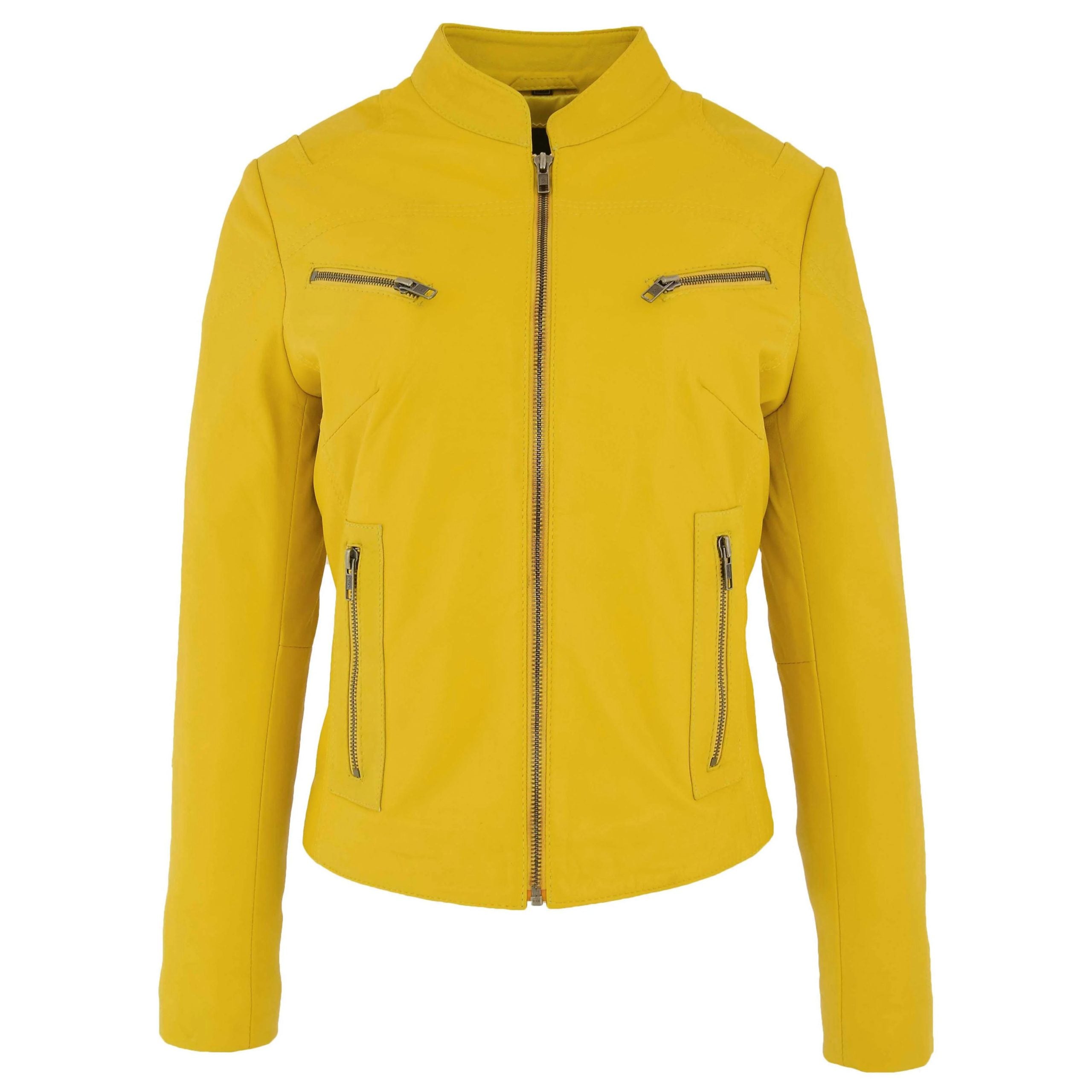 Womens Leather Standing Collar Jacket Becky Vivid Yellow