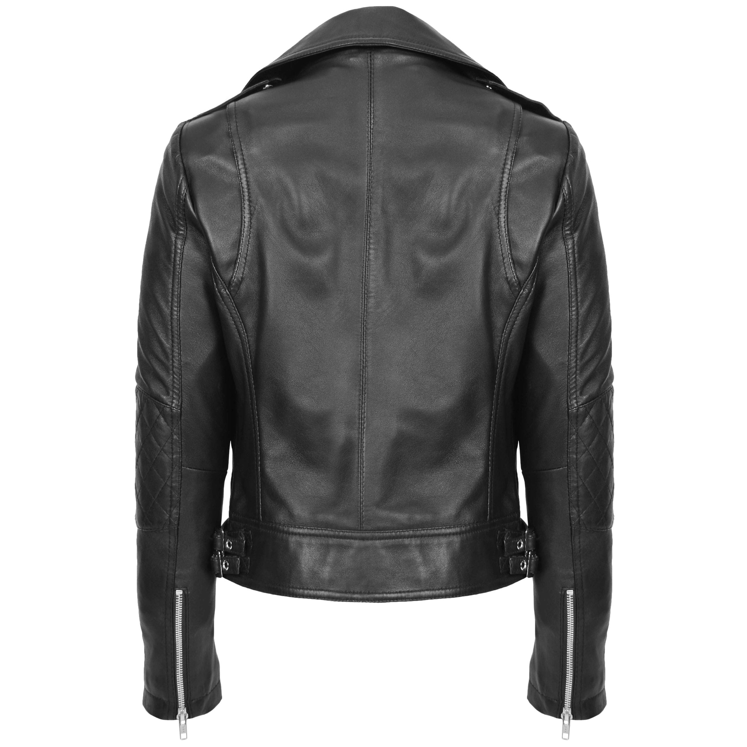 Womens Real Leather Biker Cross Zip Fashion Jacket Remi Nova Black