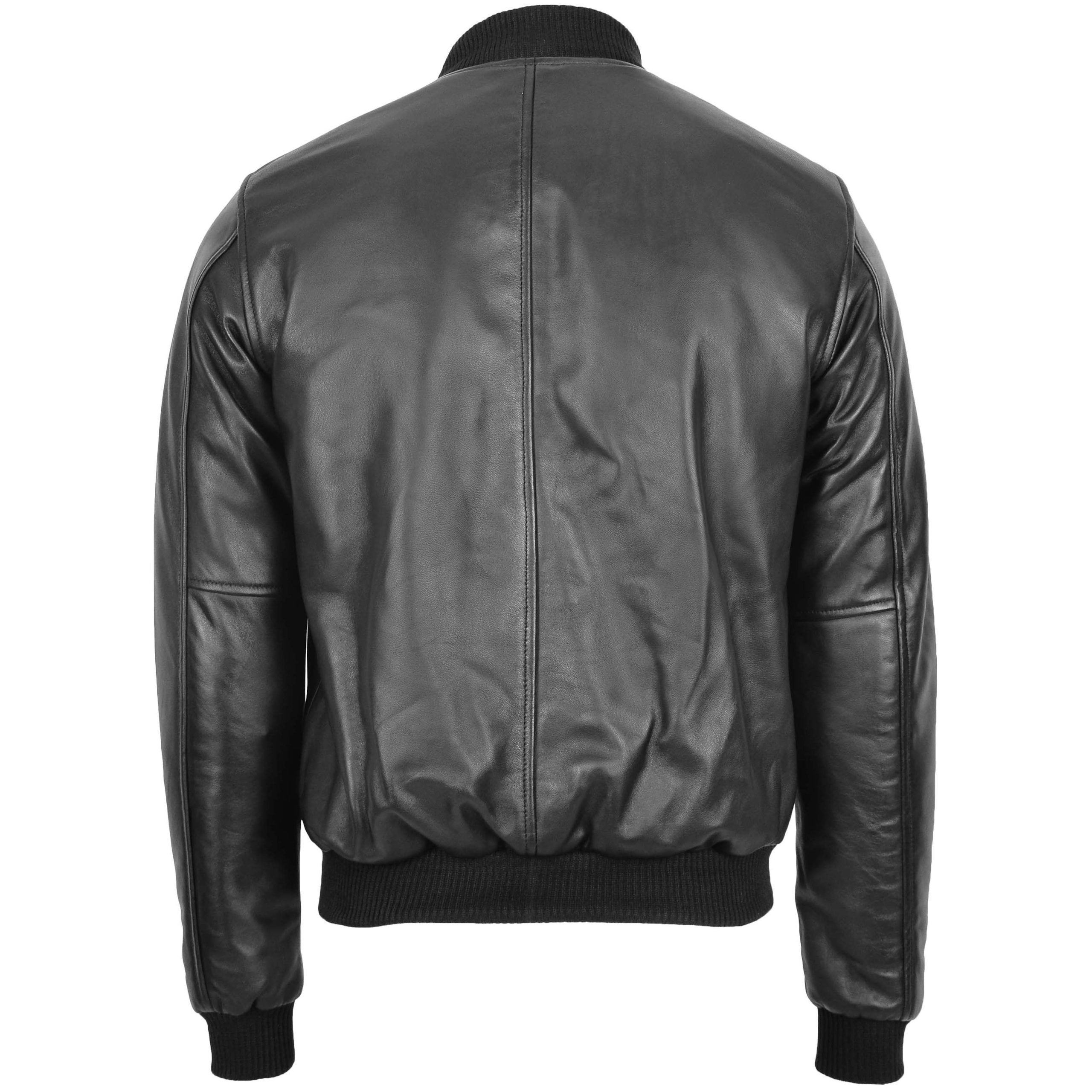 Mens Leather MA-1 Bomber Jacket Ryan Nova Black