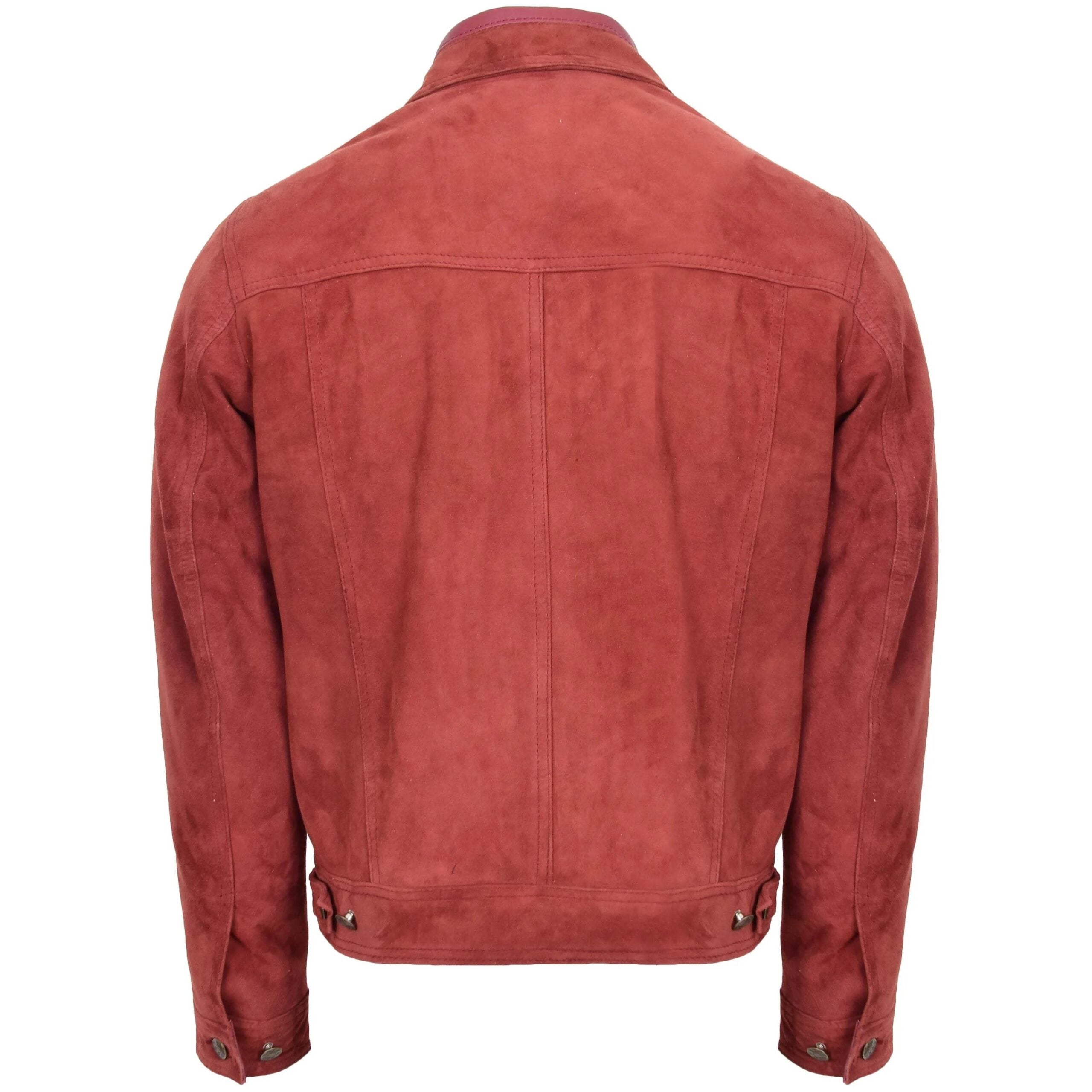 Mens Real Suede Trucker Harrington Jacket Daryl Infinite Burgundy