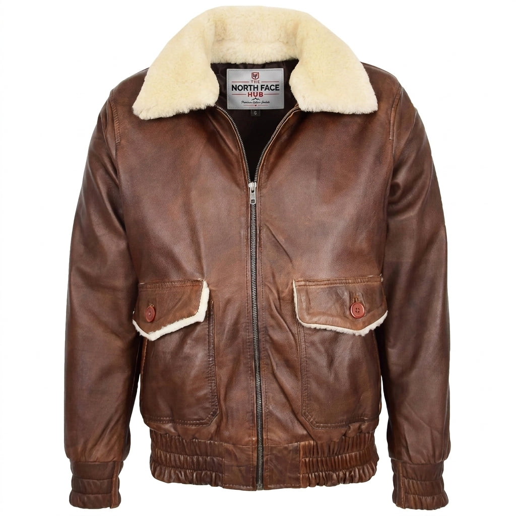 Mens Leather Bomber Jacket G-1 Aviator Style Cooper Zenith Brown