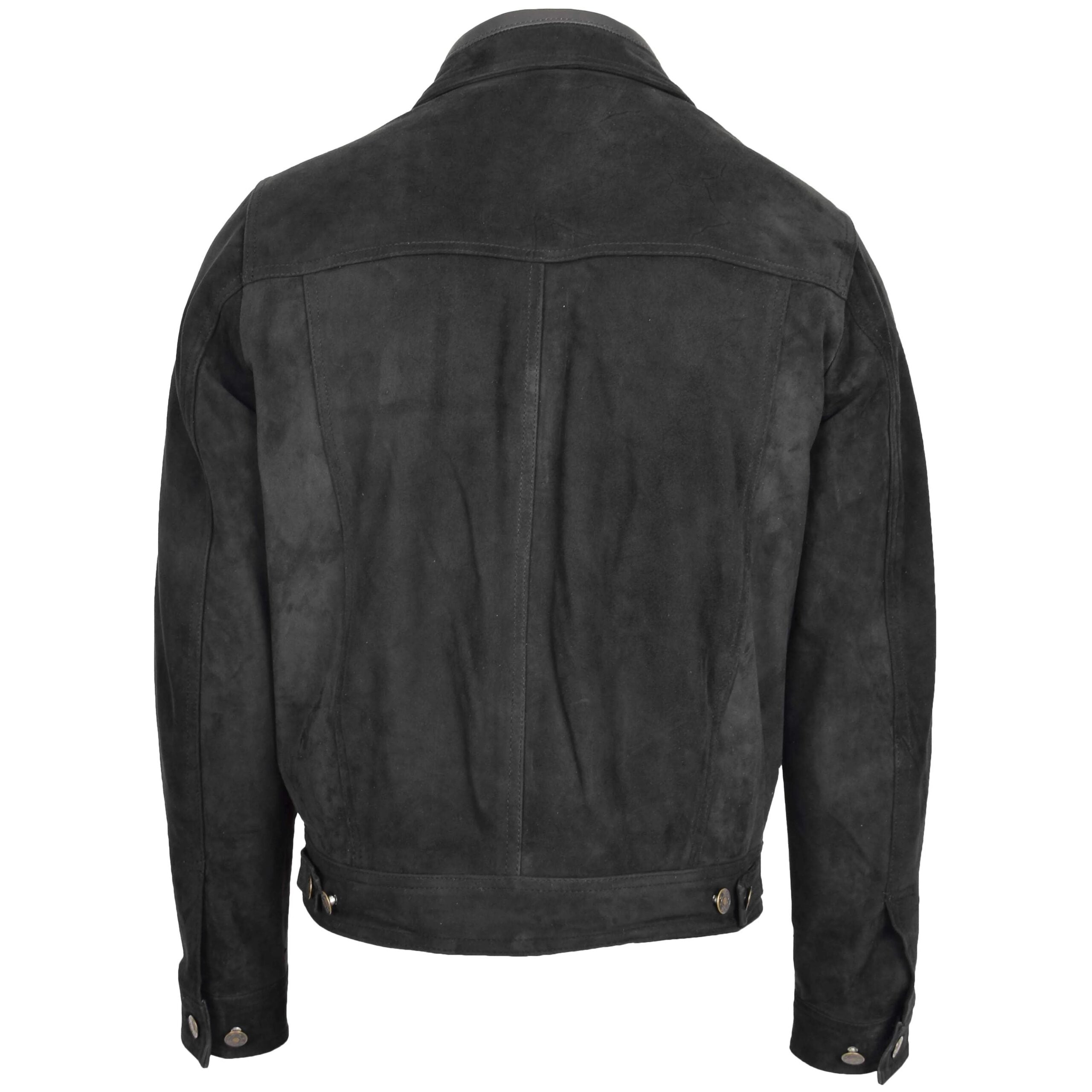 Mens Real Suede Trucker Harrington Jacket Daryl Nova Black