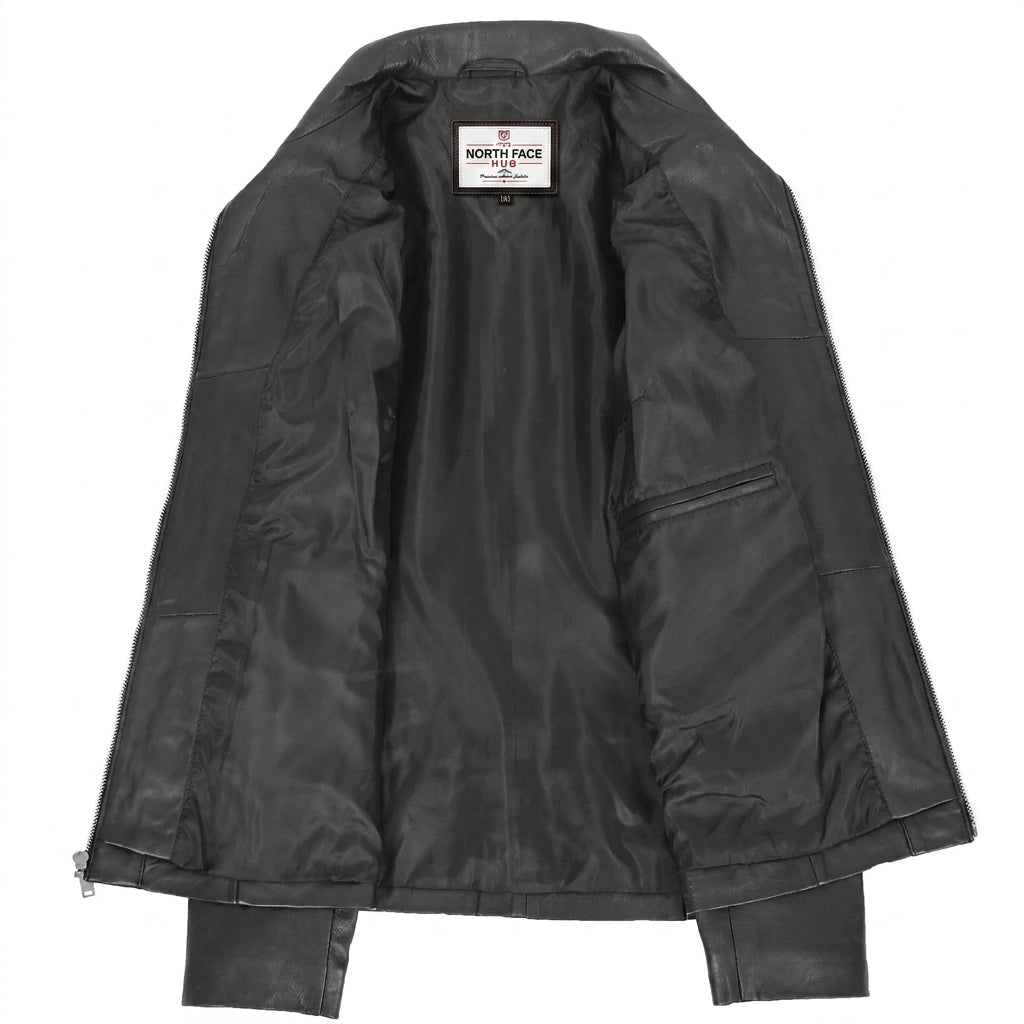 Womens Classic Zip Fastening Leather Jacket Julia Nova Black