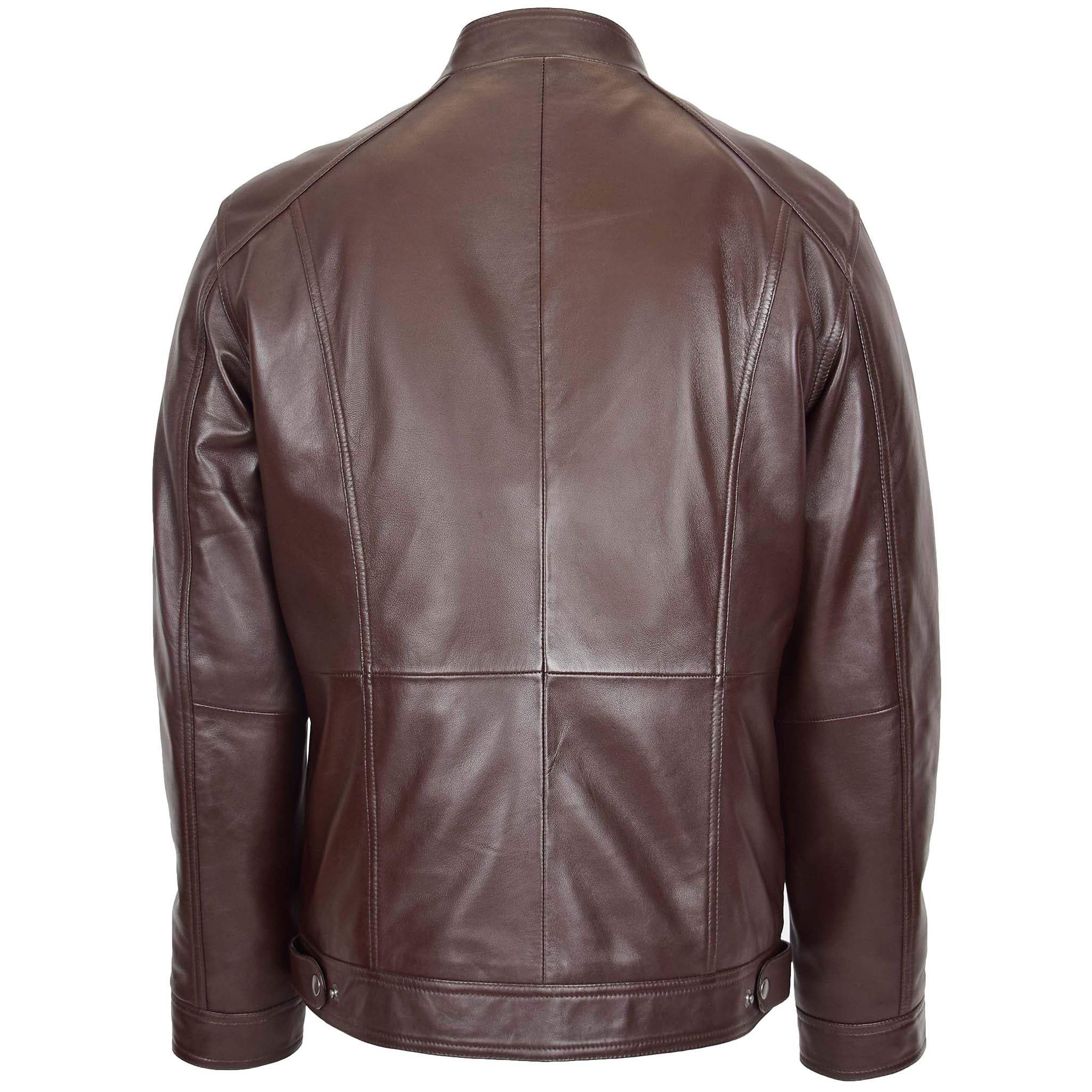 Mens Soft Leather Casual Plain Zip Jacket Matt Zenith Brown
