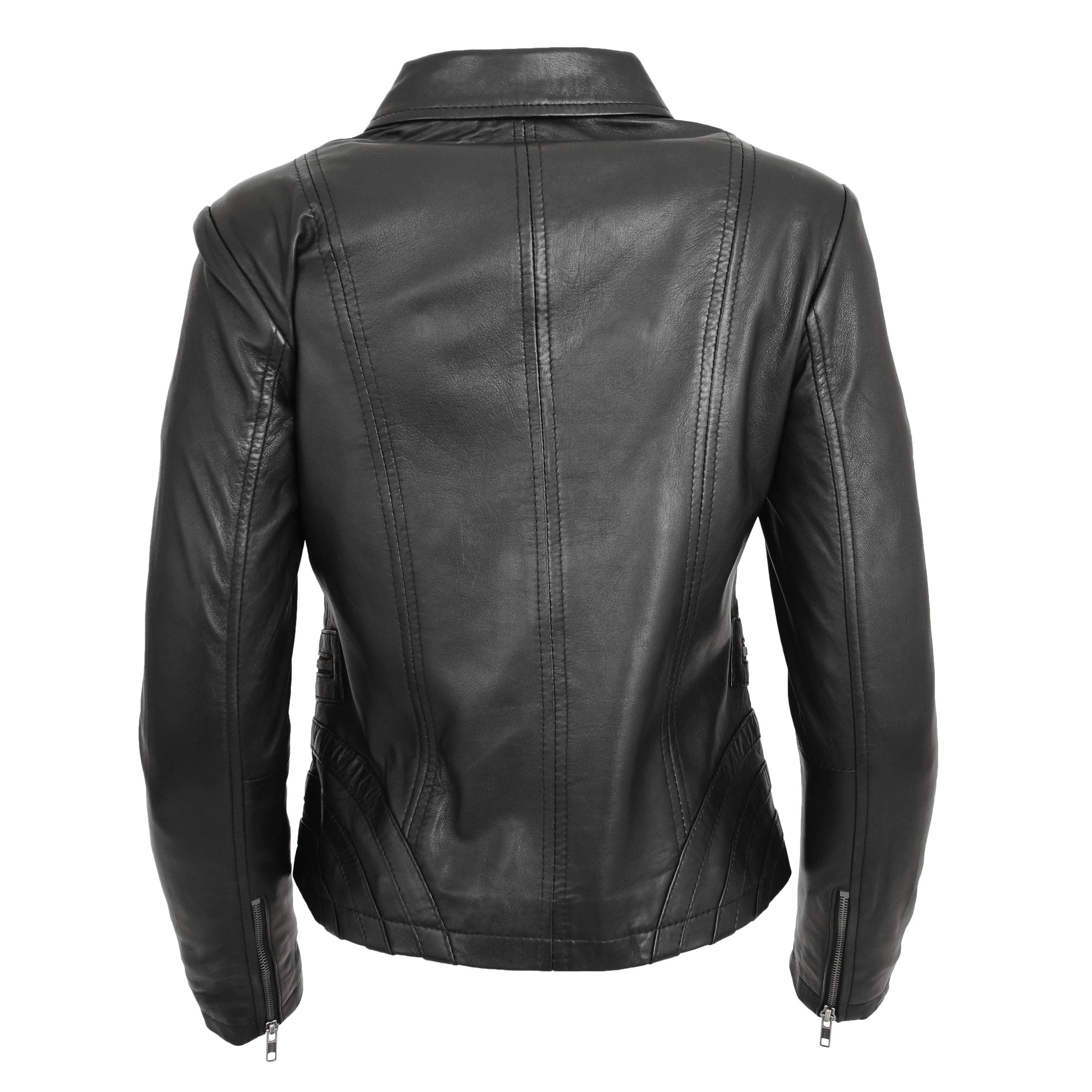 Womens Classic Leather Biker Zip Box Jacket Zenith Brown