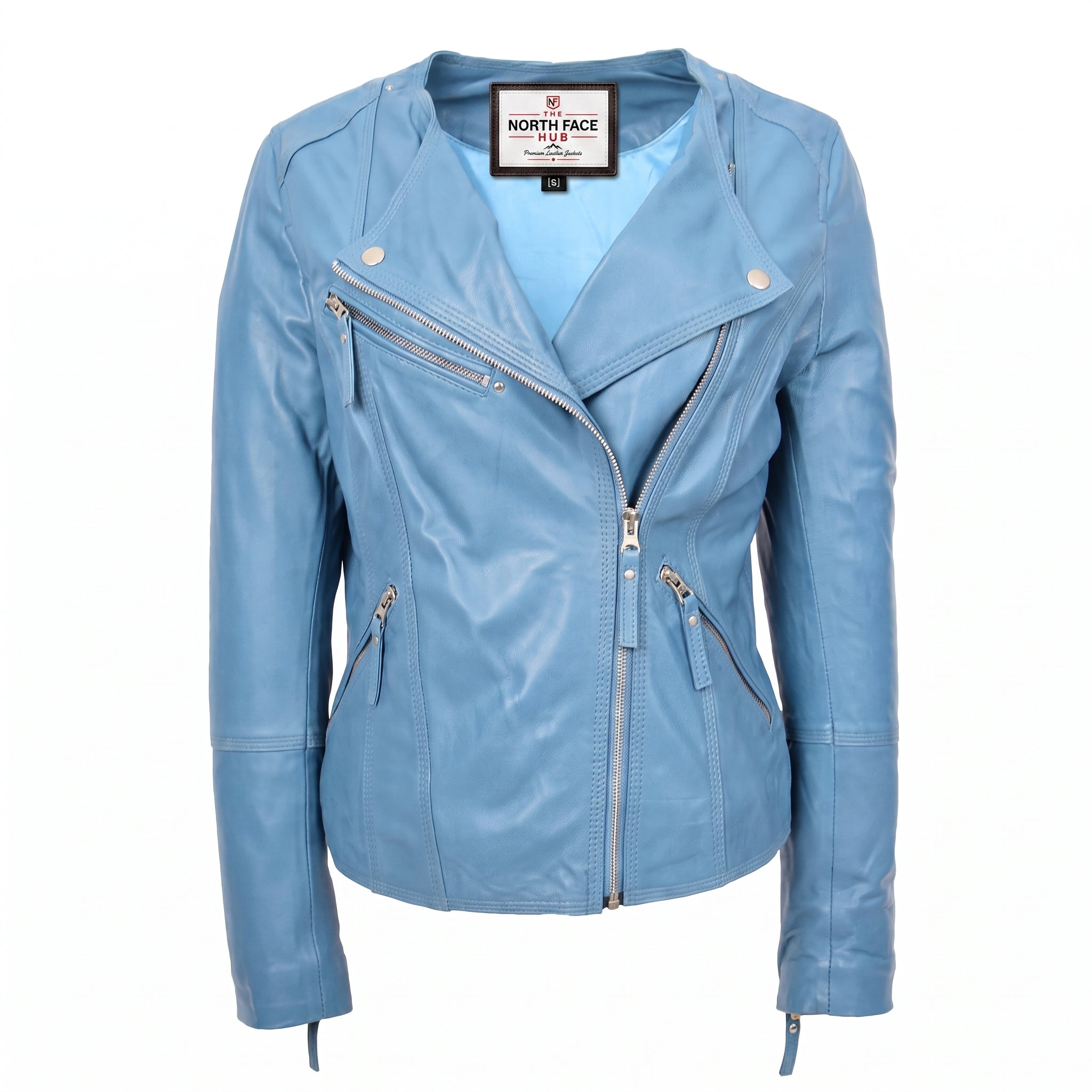 Womens Leather Casual Biker Jacket Shelly Cross Zip Tranquil Teal