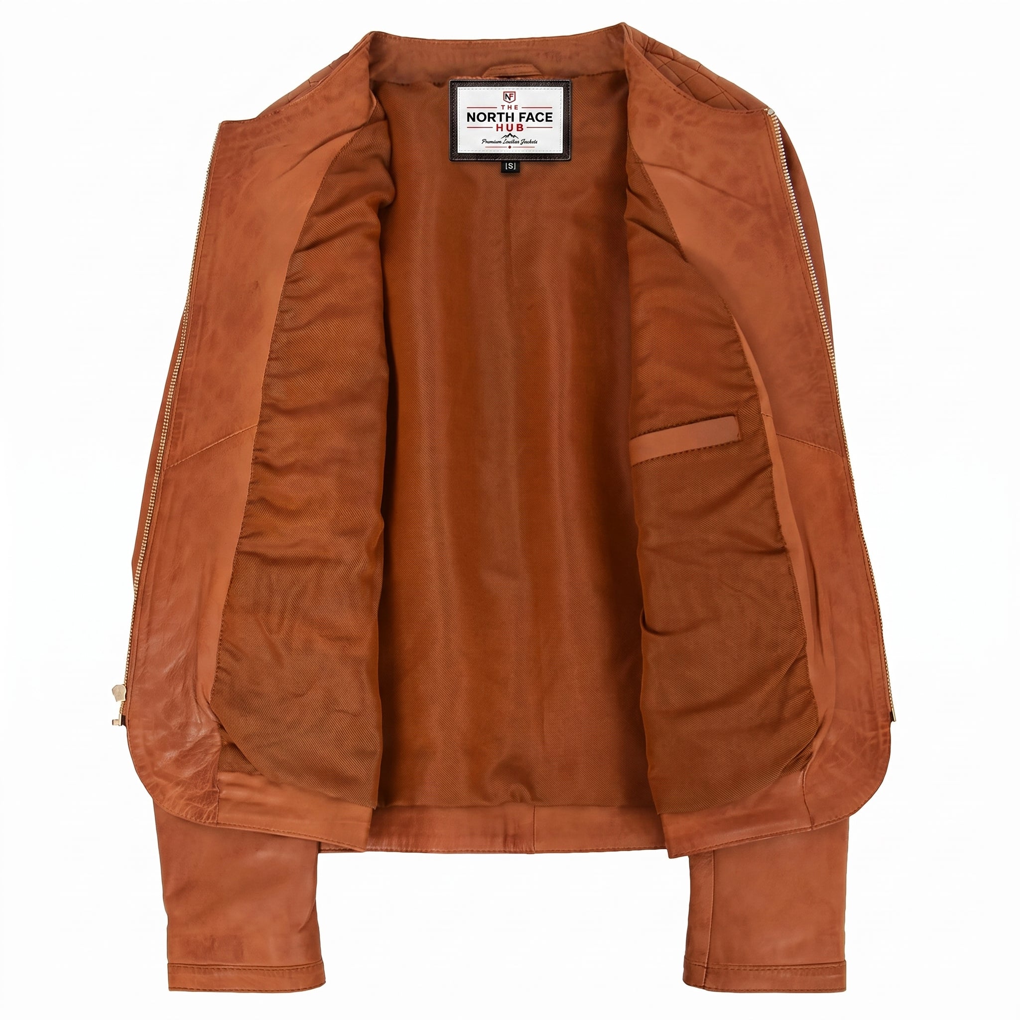 Womens Leather Collarless Jacket with Quilt Design Joan Dynamo Tan