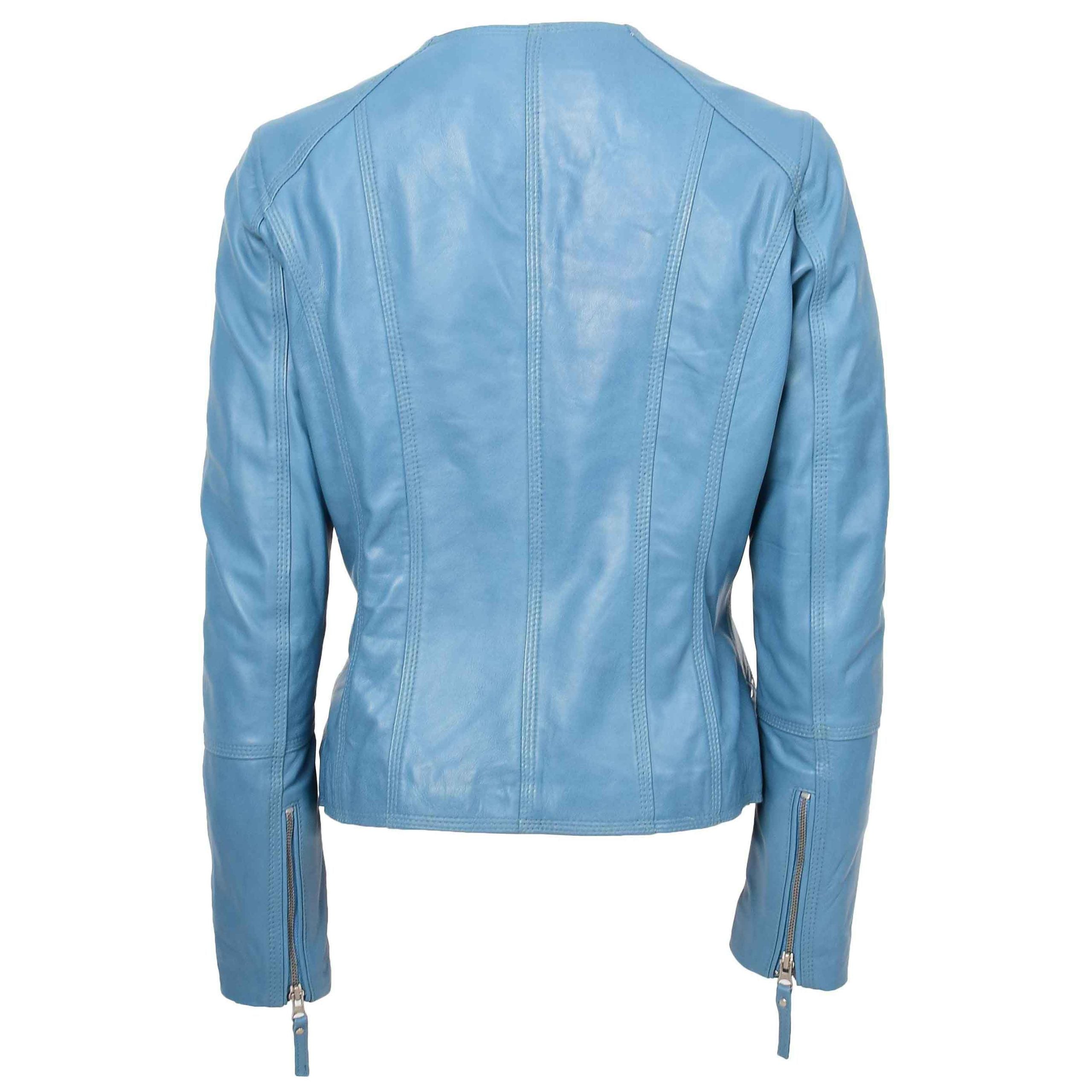 Womens Leather Casual Biker Jacket Shelly Cross Zip Tranquil Teal