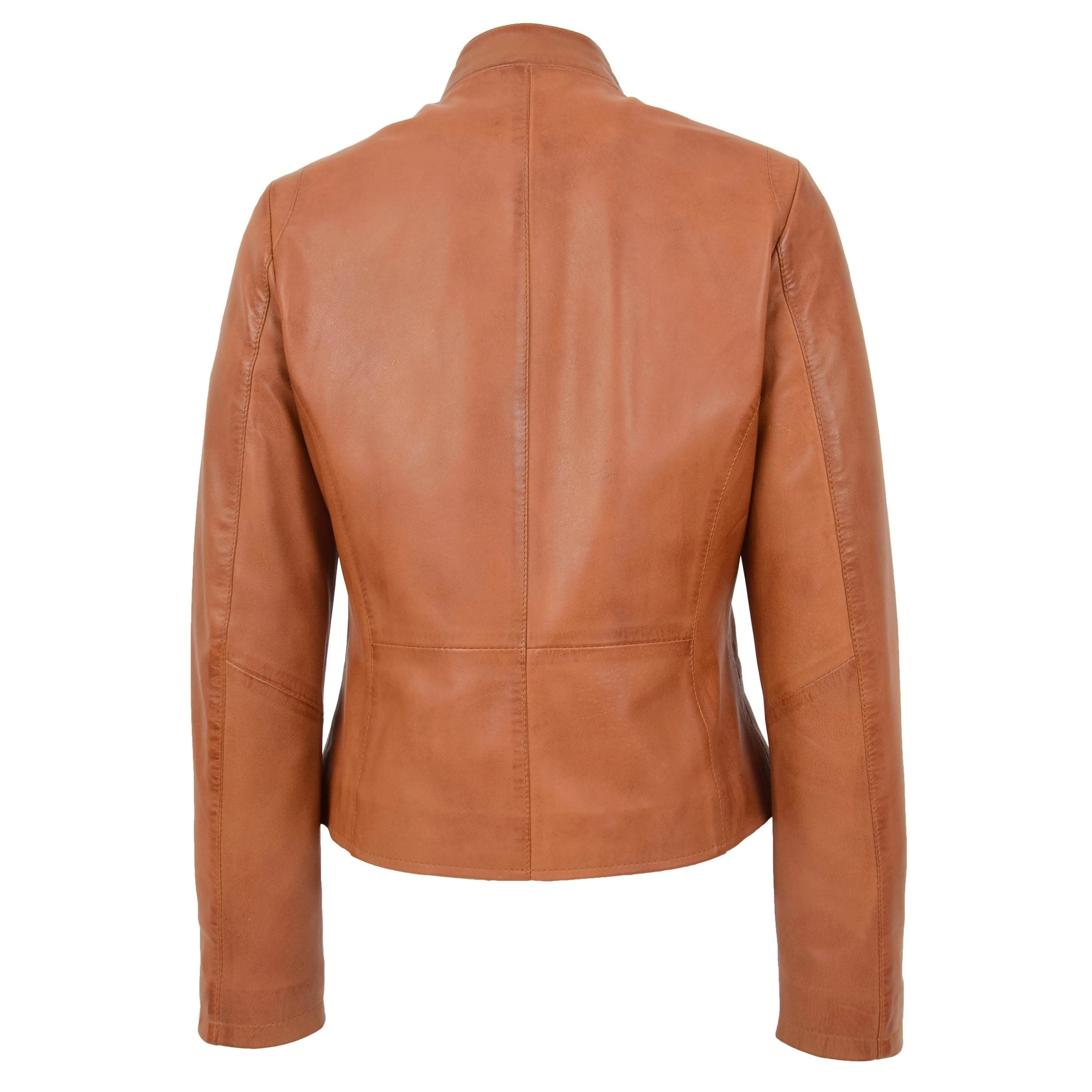 Womens Leather Casual Standing Collar Jacket Dynamo Tan