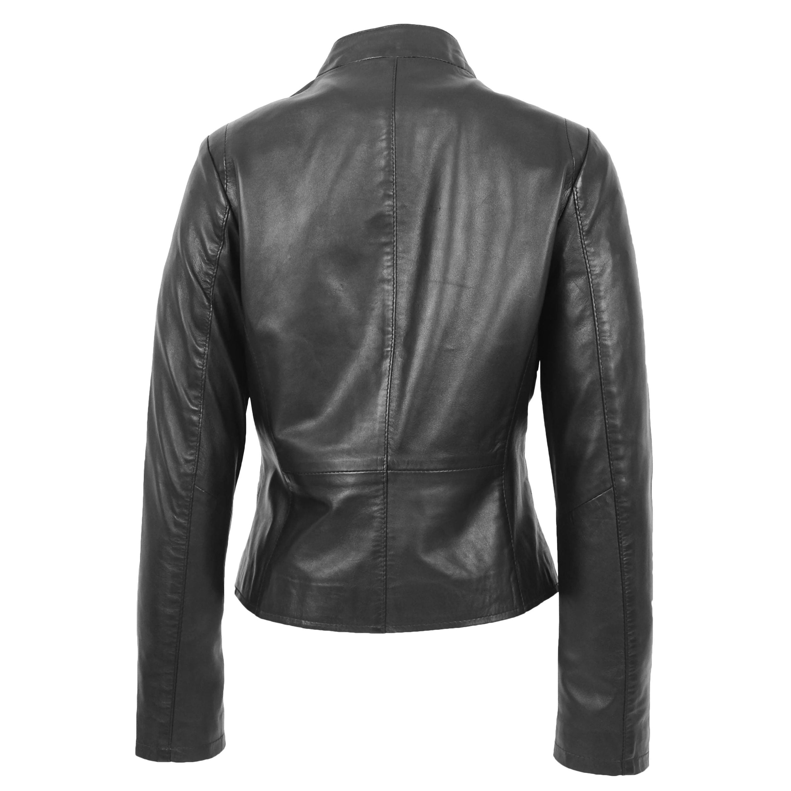 Womens Leather Standing Collar Jacket Becky Nova Black