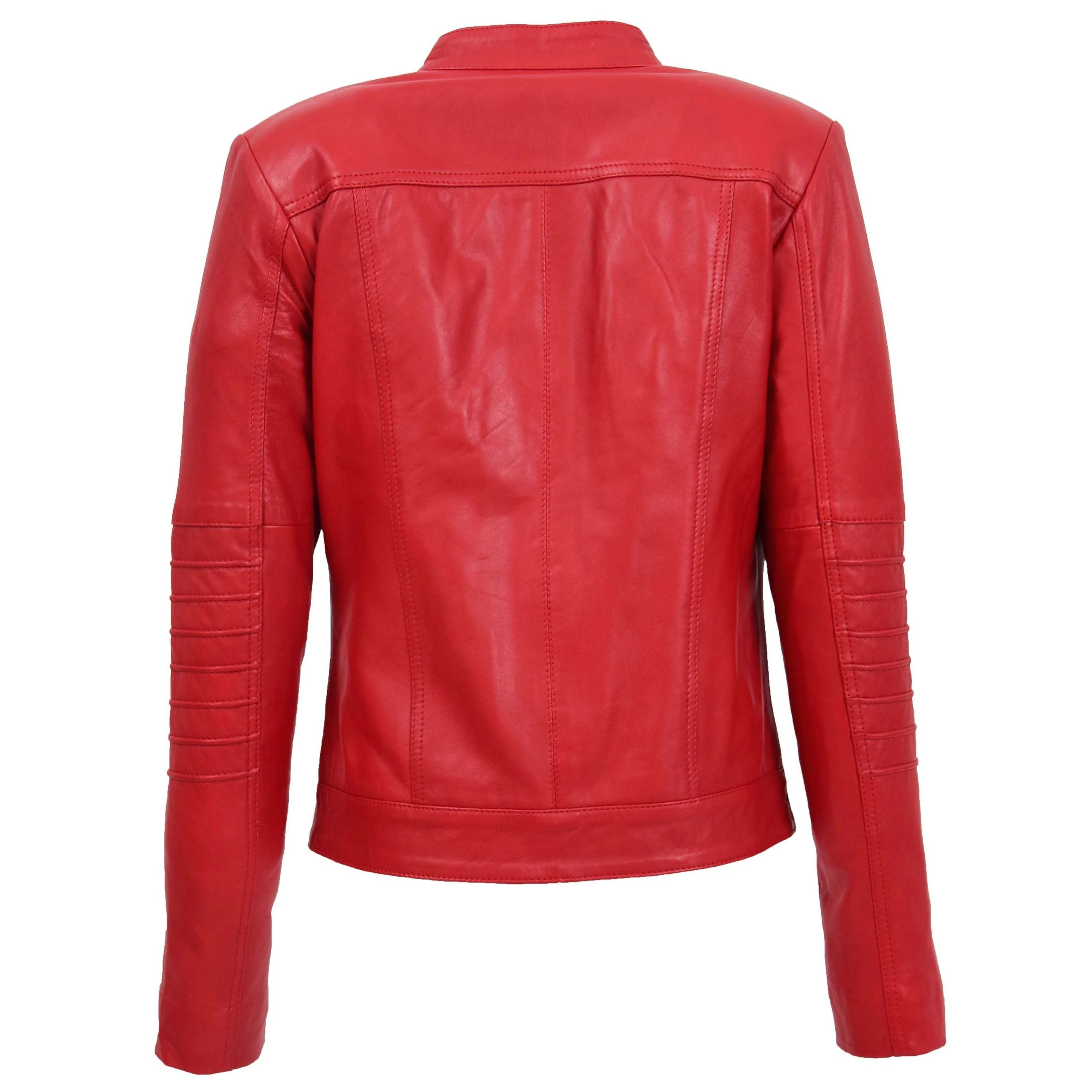 Womens Leather Classic Biker Style Jacket Ignite Red