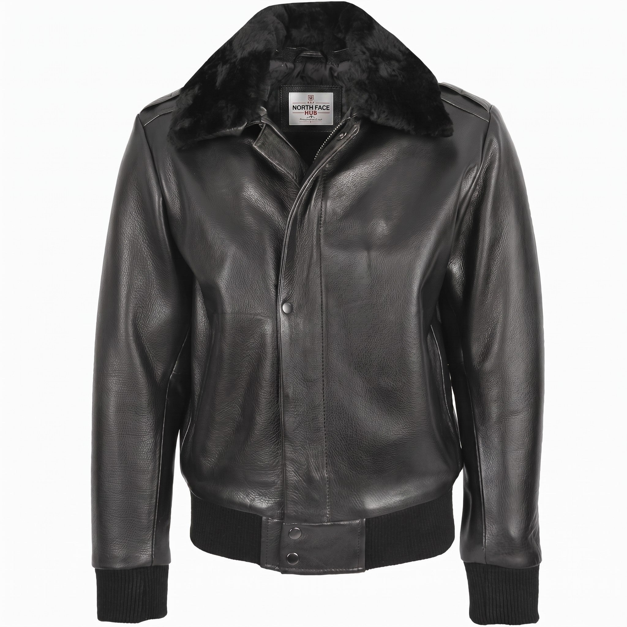 Mens Leather Bomber Pilot Jacket Removable Collar Leroy Nova Black