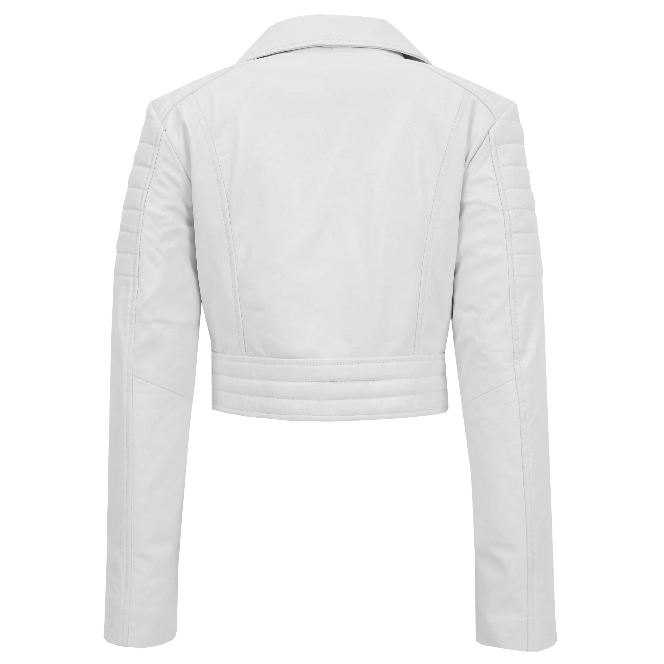 Womens Leather Cropped Biker Style Jacket Demi Astral White