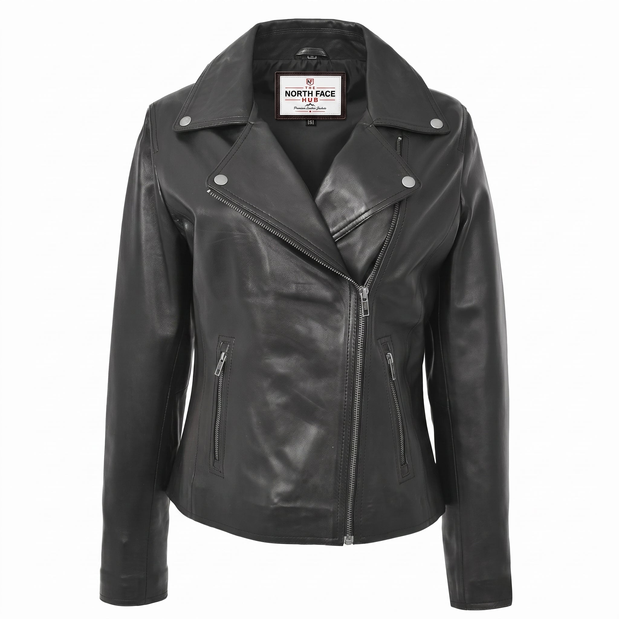 Womens Soft Leather Cross Zip Biker Jacket Lola Nova Black