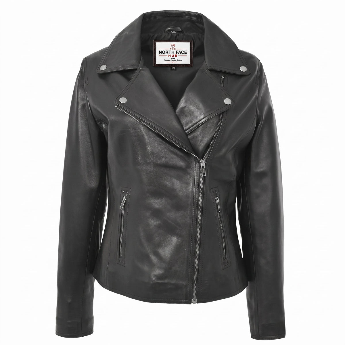 Womens Soft Leather Cross Zip Biker Jacket Lola Nova Black