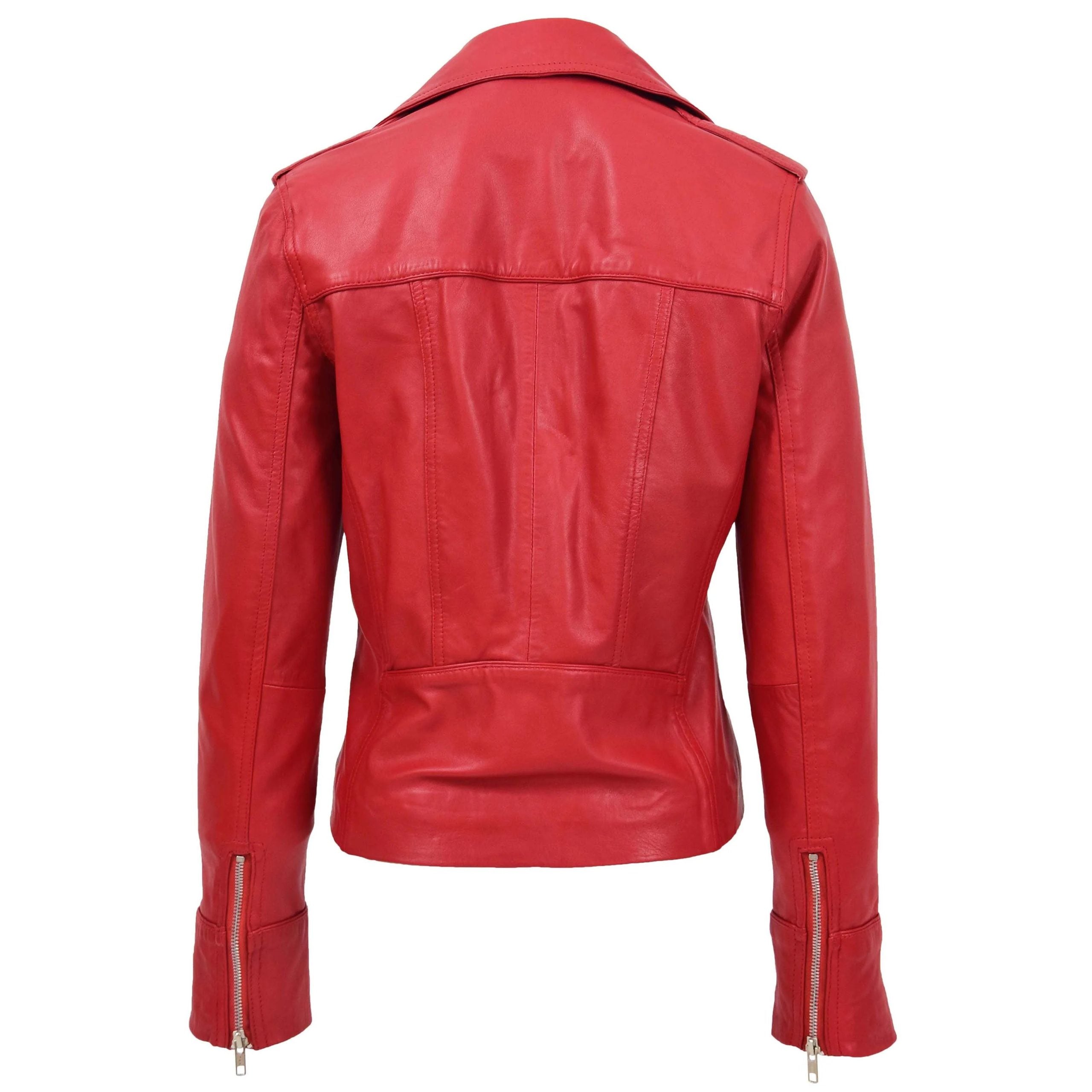Womens Leather Fitted Biker Style Jacket Kim Ignite Red