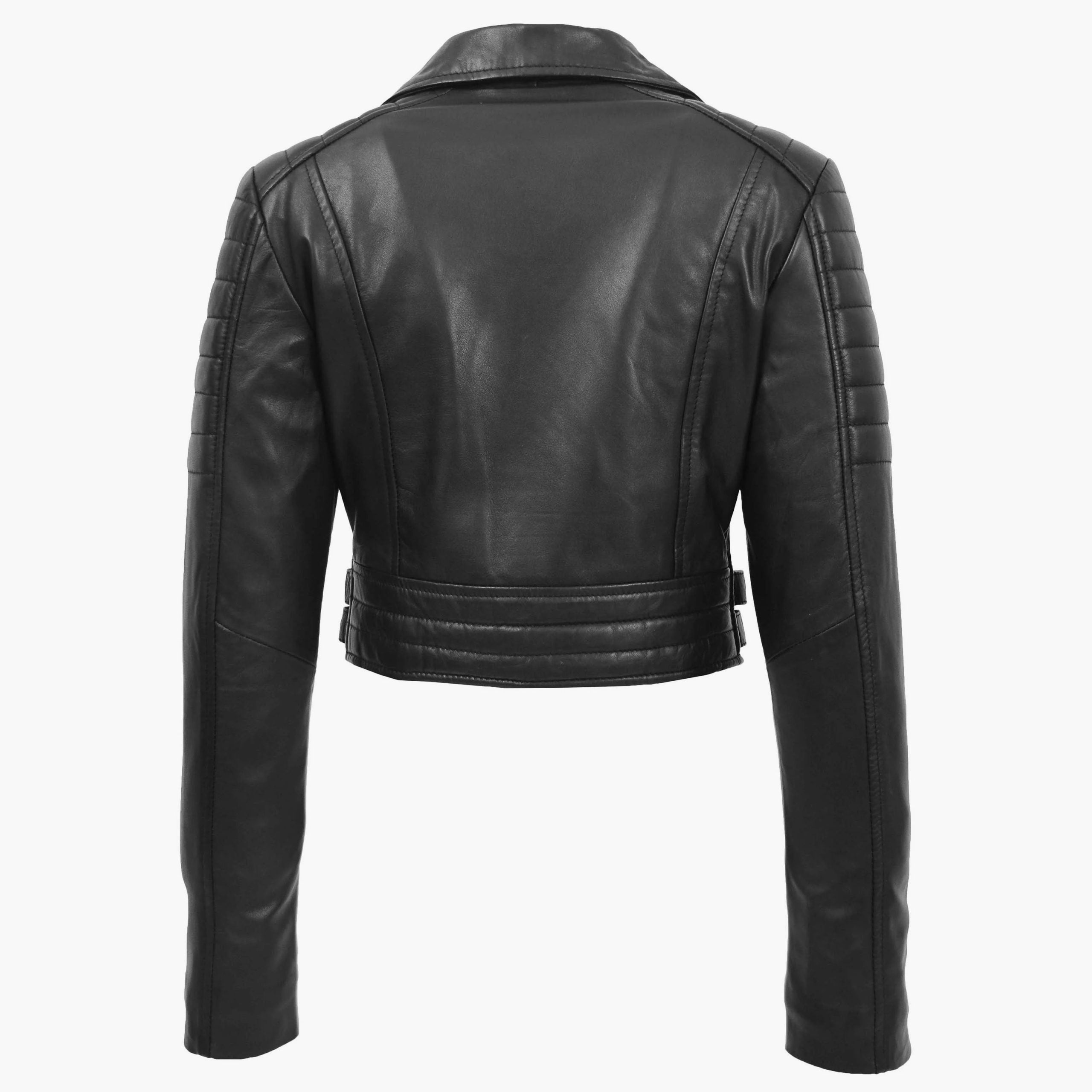 Womens Leather Cropped Biker Style Jacket Demi Nova Black