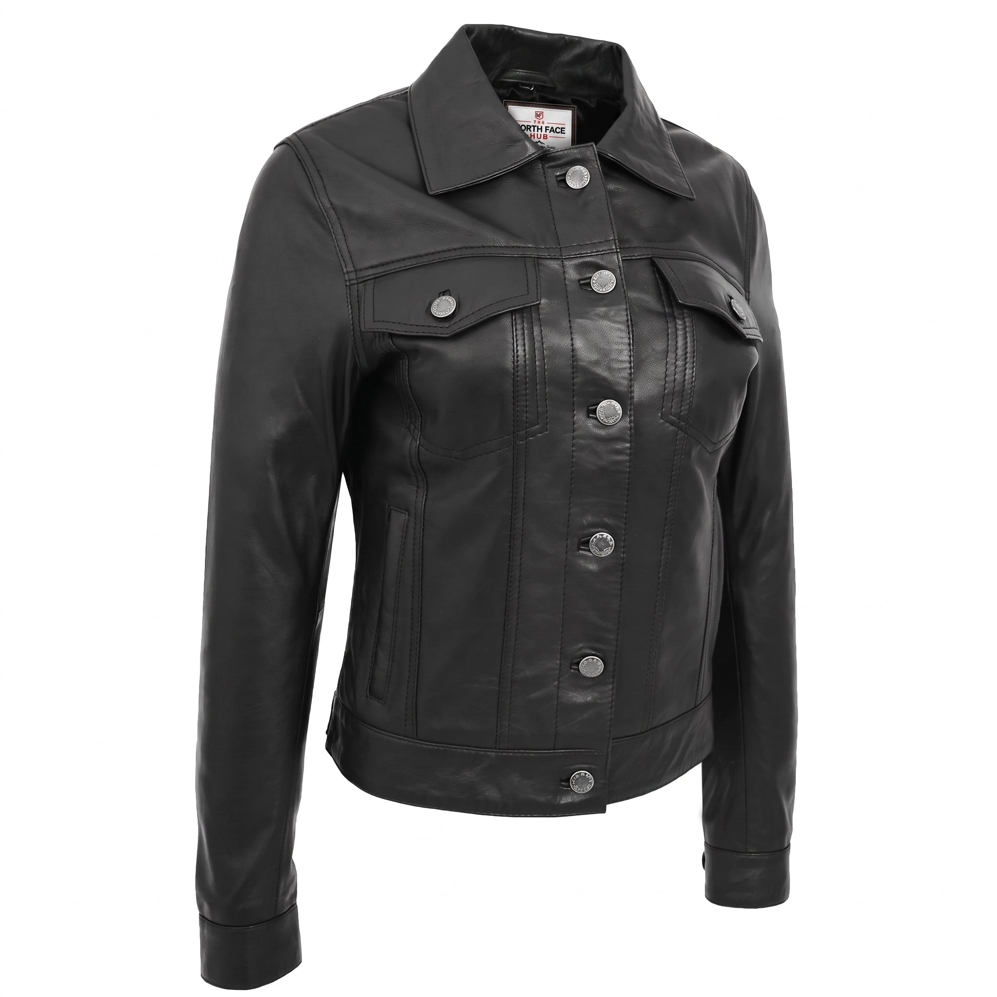 Womens Soft Leather Trucker Style Jacket Alma Nova Black