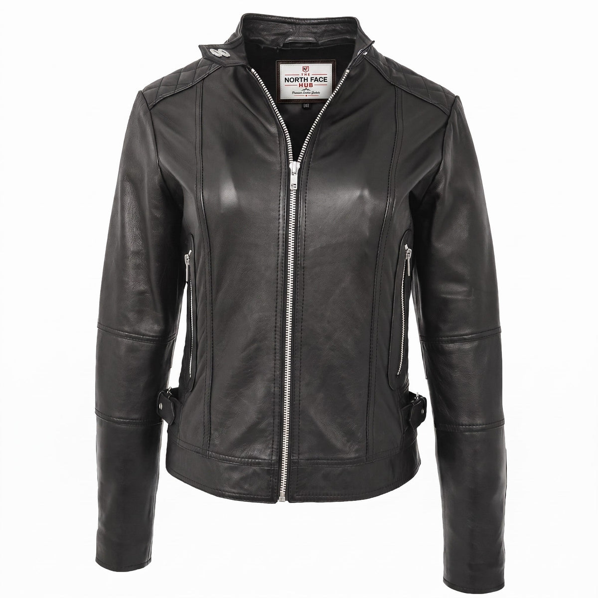 Womens Soft Leather Casual Zip Biker Jacket Ruby Nova Black