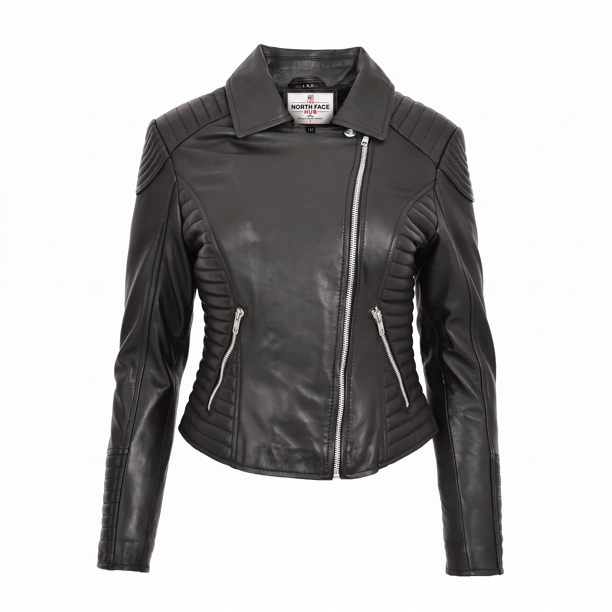 Womens Soft Leather Cross Zip Biker Jacket Anna Nova Black