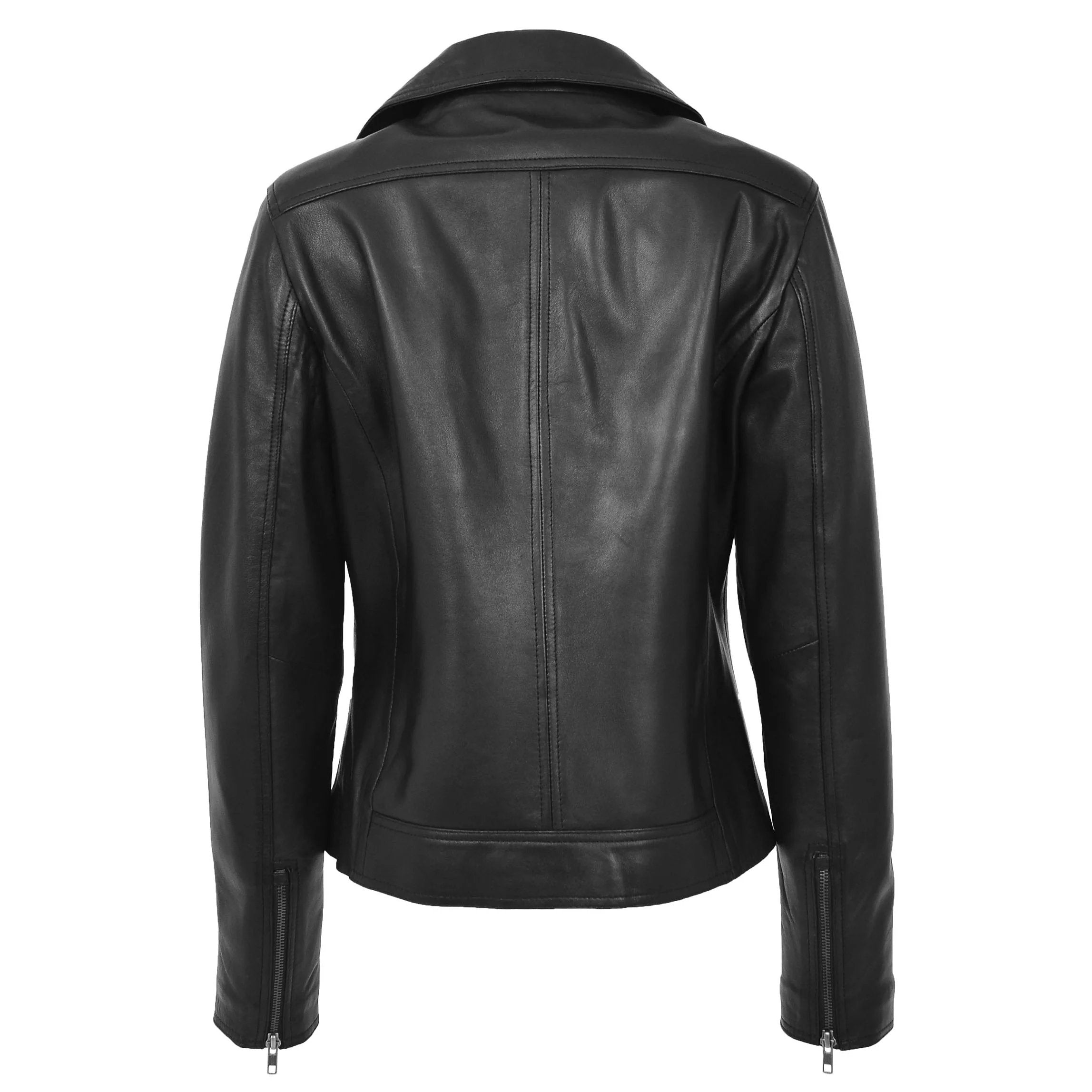 Womens Soft Leather Cross Zip Biker Jacket Lola Nova Black