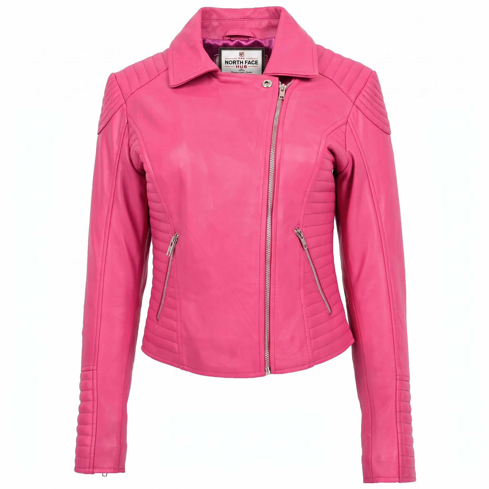 Womens Soft Leather Cross Zip Biker Jacket Anna Chroma Pink