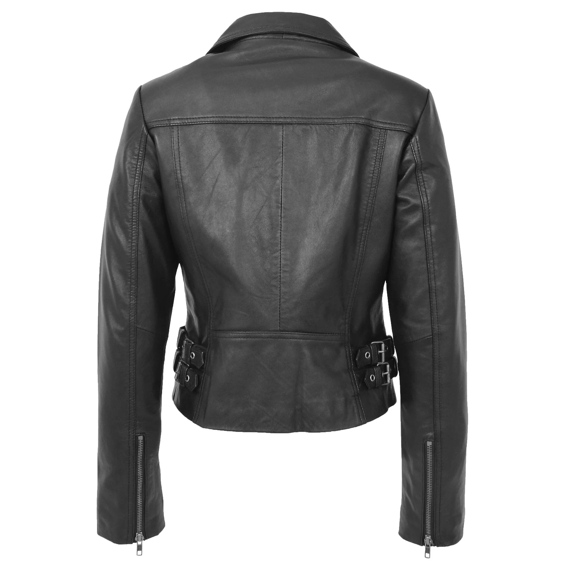 Womens Soft Leather Cross Zip Casual Jacket Jodie Nova Black