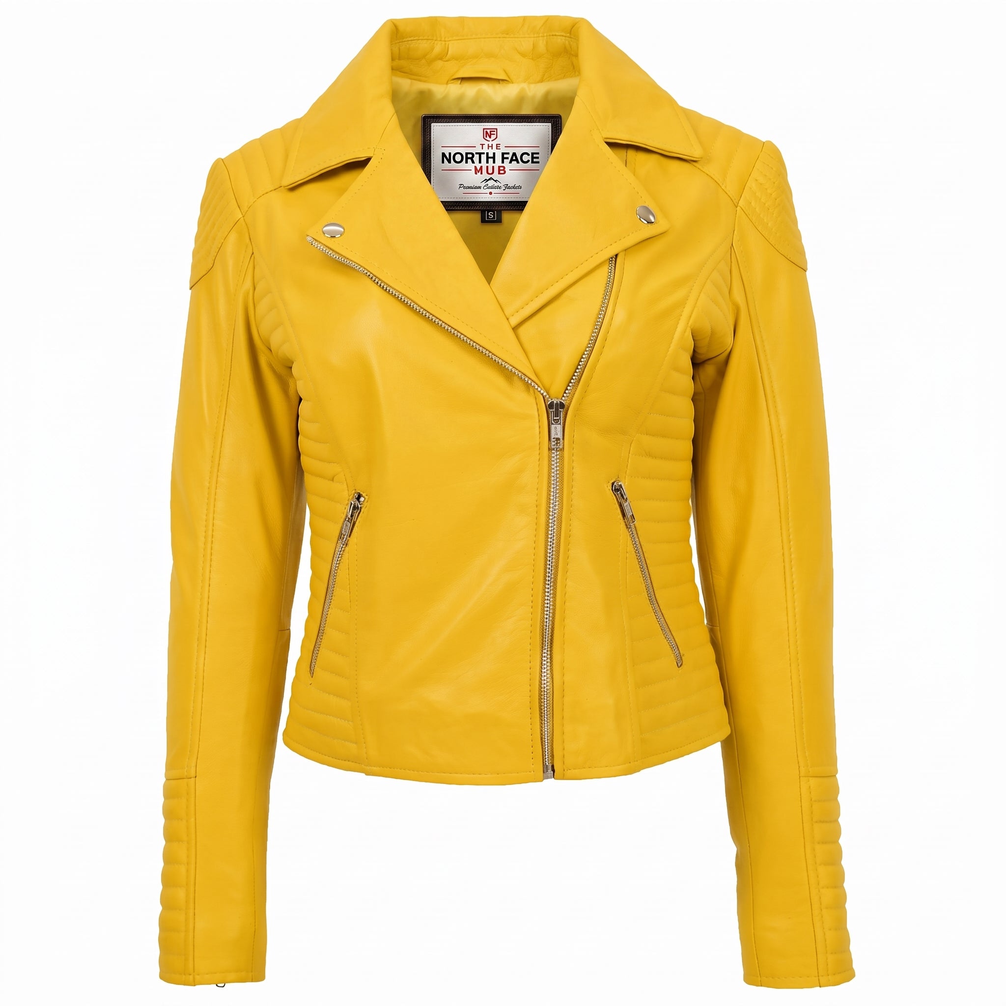 Womens Soft Leather Cross Zip Biker Jacket Anna Vivid Yellow