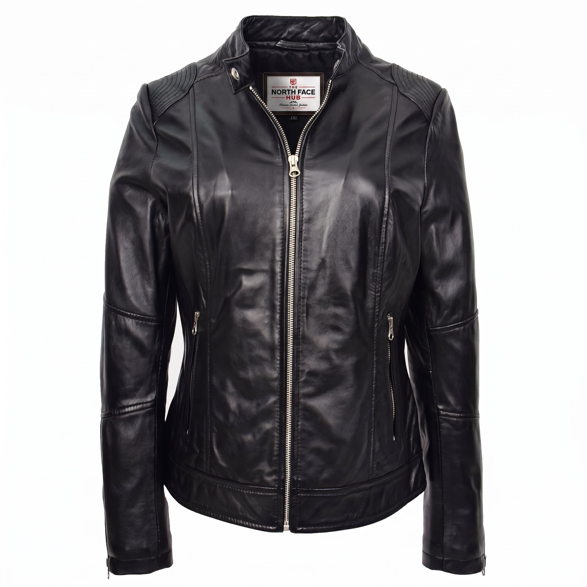 Womens Real Leather Biker Jacket Zip up Casual Connie Nova Black