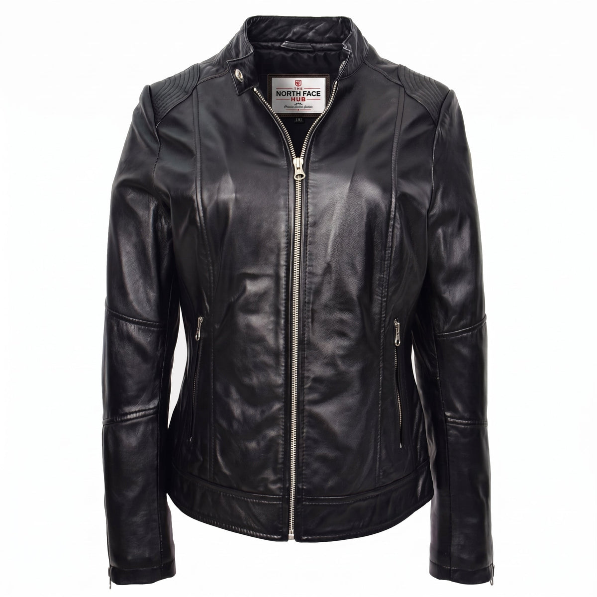 Womens Real Leather Biker Jacket Zip up Casual Connie Nova Black