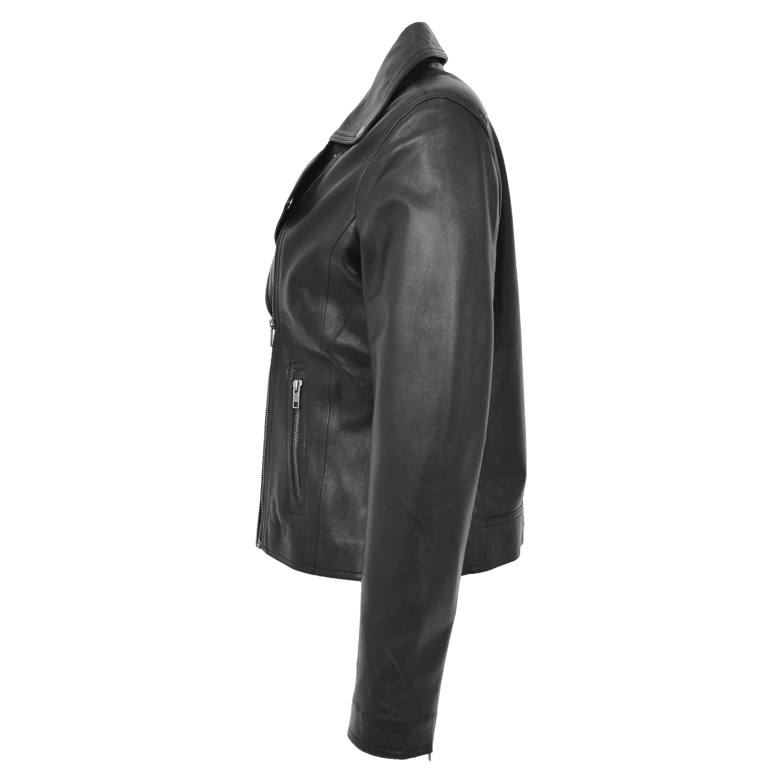 Womens Soft Leather Cross Zip Biker Jacket Lola Nova Black