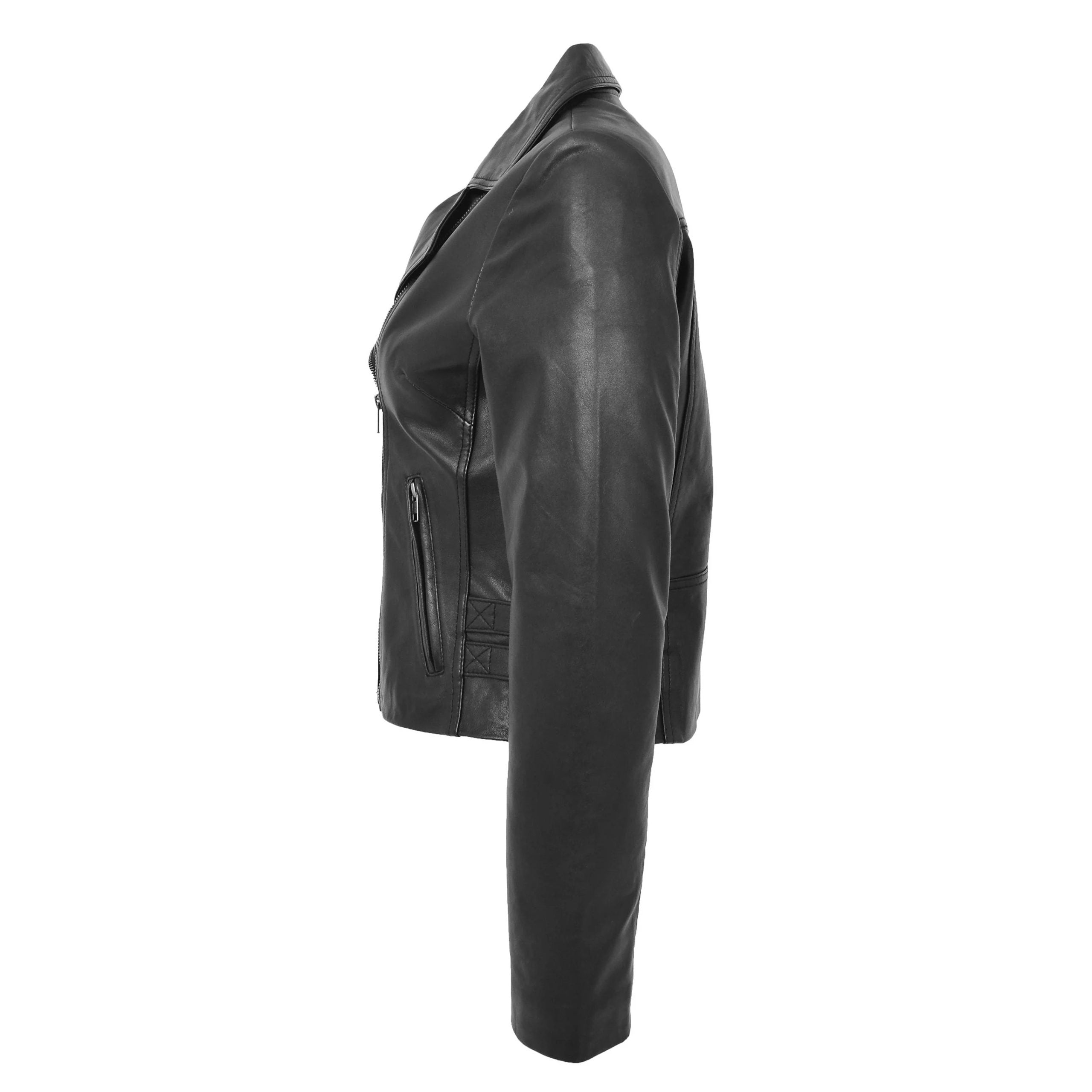 Womens Soft Leather Cross Zip Casual Jacket Jodie Nova Black