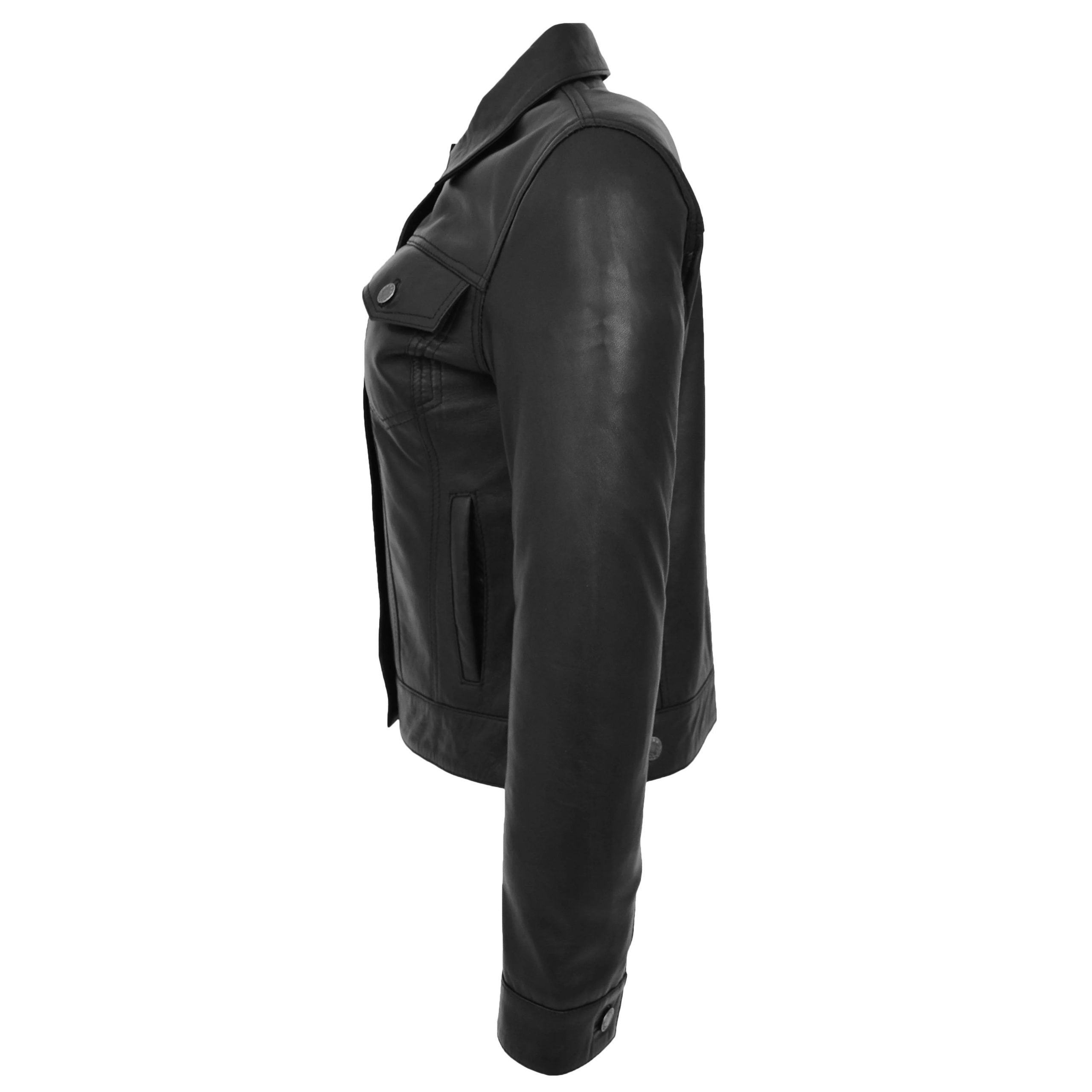 Womens Soft Leather Trucker Style Jacket Alma Nova Black
