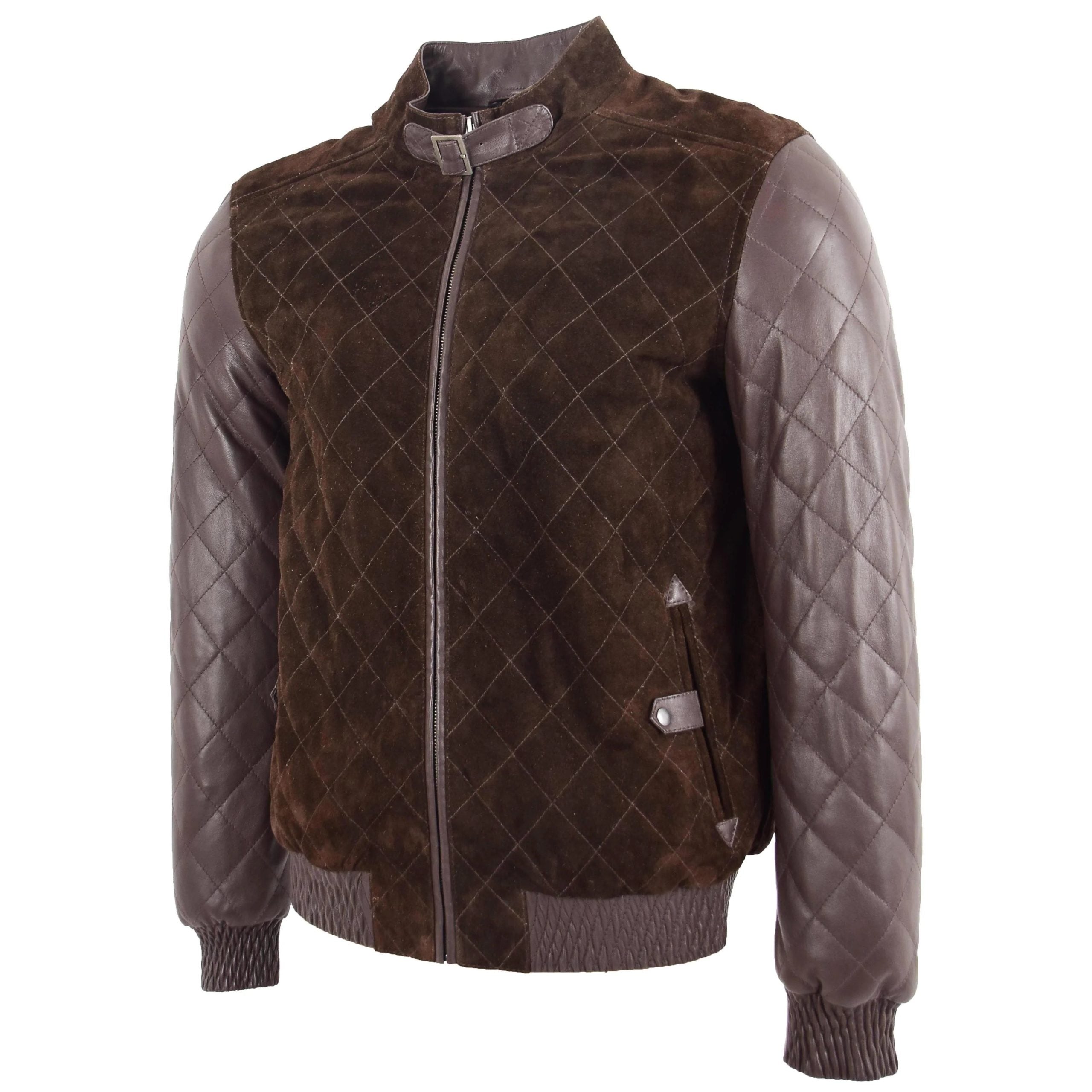 Mens Leather and Suede Bomber Varsity Jacket Bradley Zenith Brown