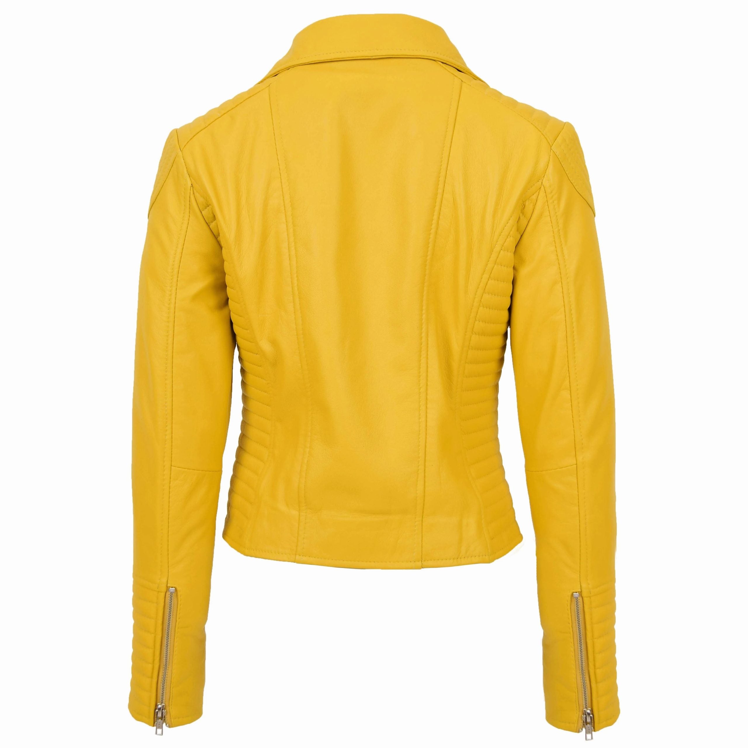 Womens Soft Leather Cross Zip Biker Jacket Anna Vivid Yellow