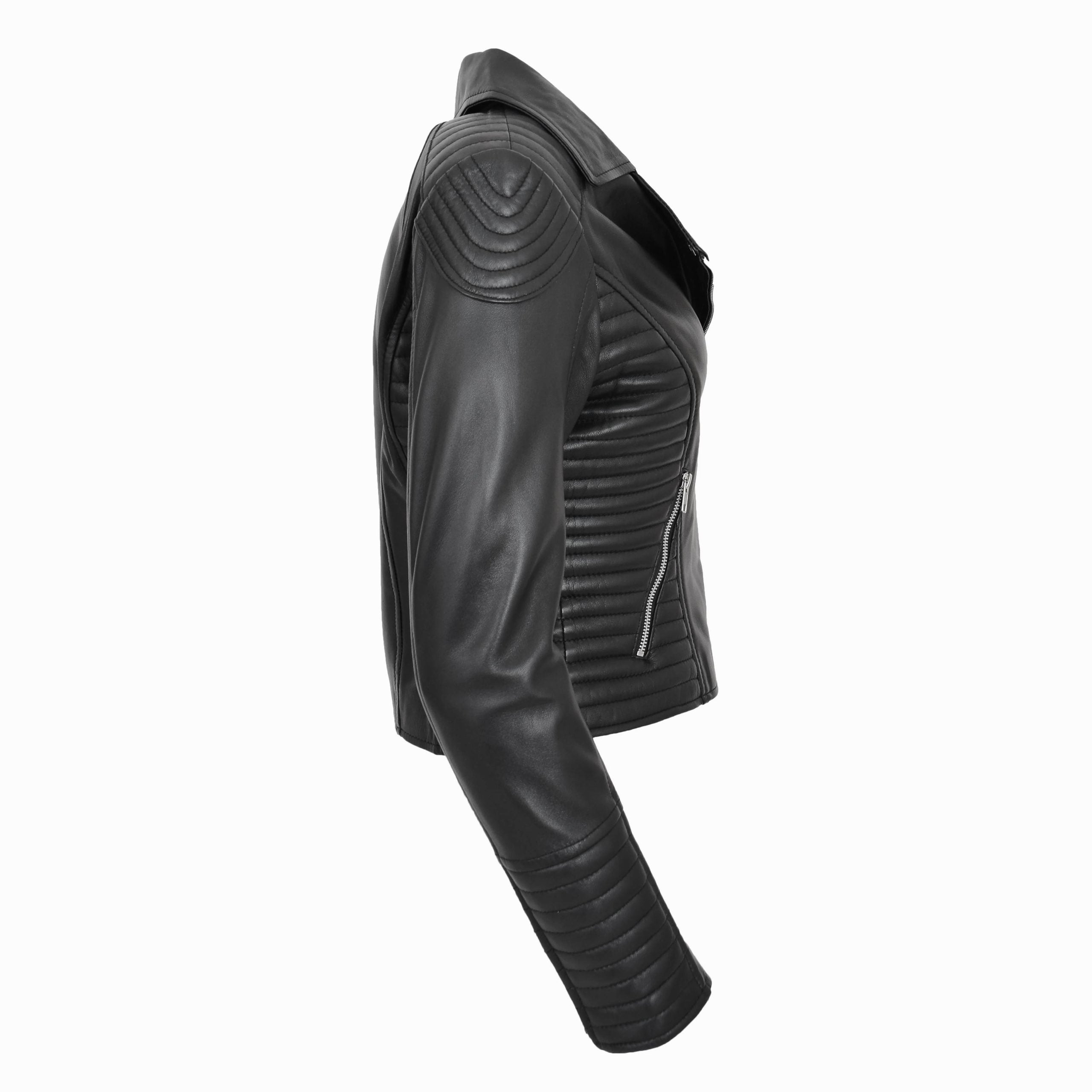 Womens Soft Leather Cross Zip Biker Jacket Anna Nova Black