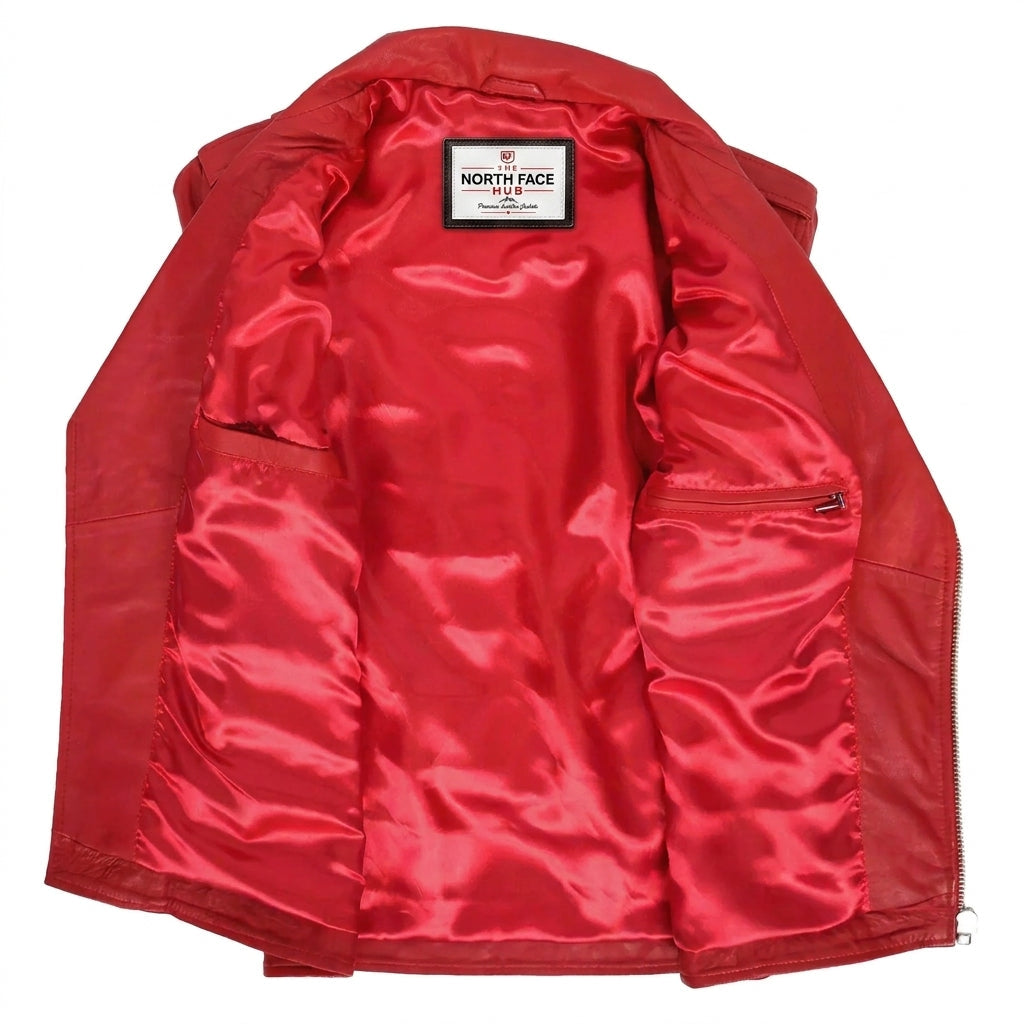 Mens Leather Biker Jacket Brando Style Johnny Dynamo Ignite Red