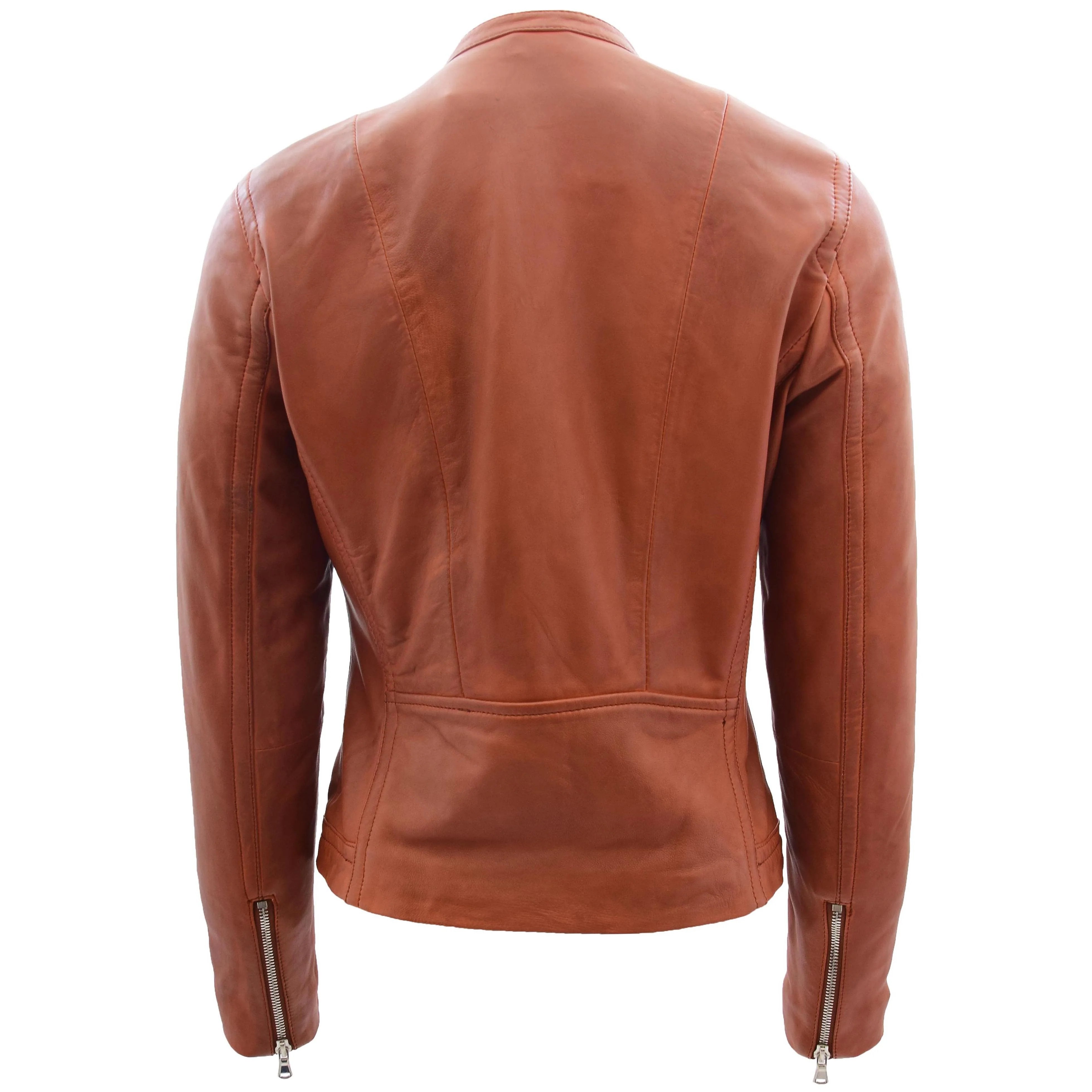 Womens Soft Leather Biker Style Jacket Elyza Fusion Timber