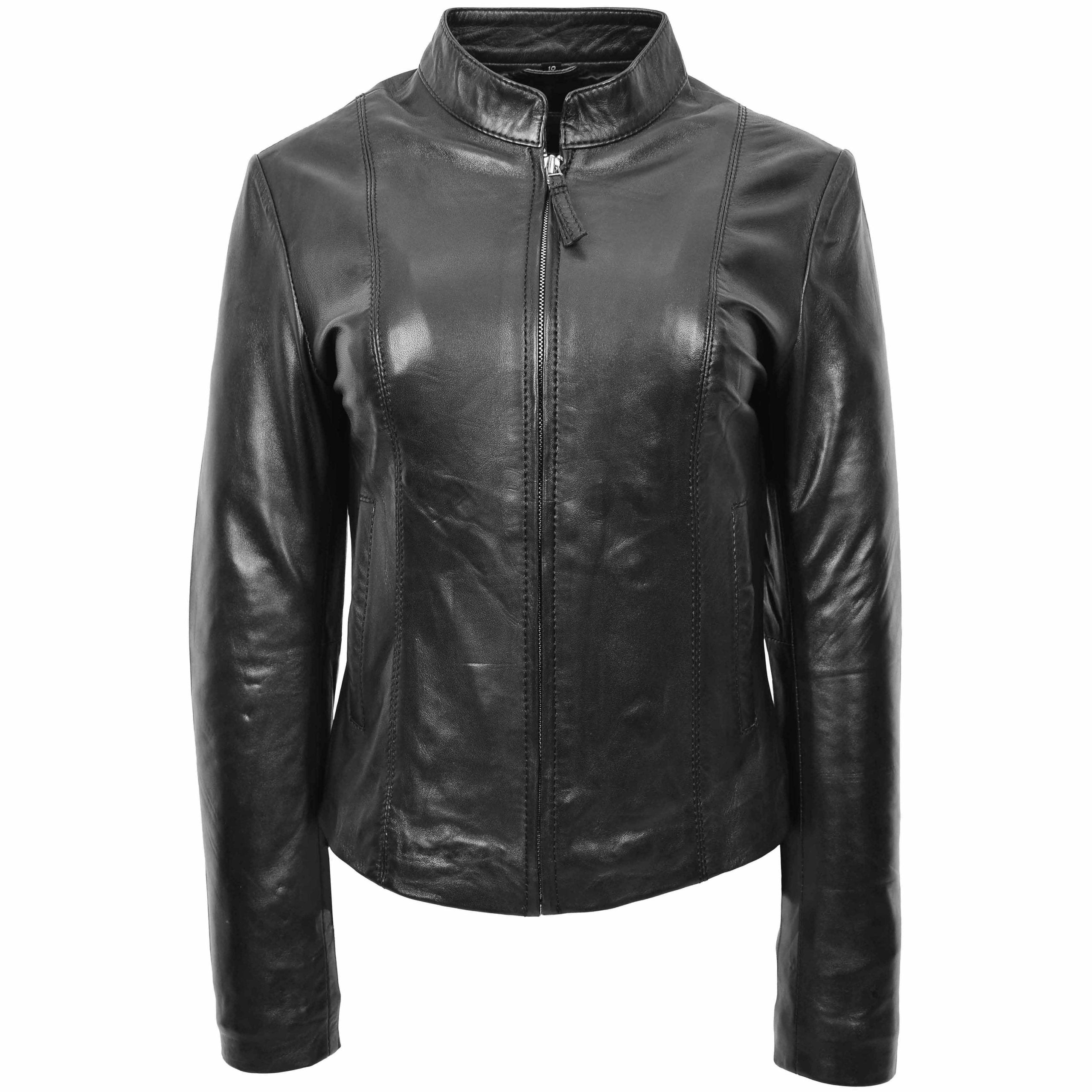 Womens Real Leather Casual Biker Jacket Zoe Nova Black