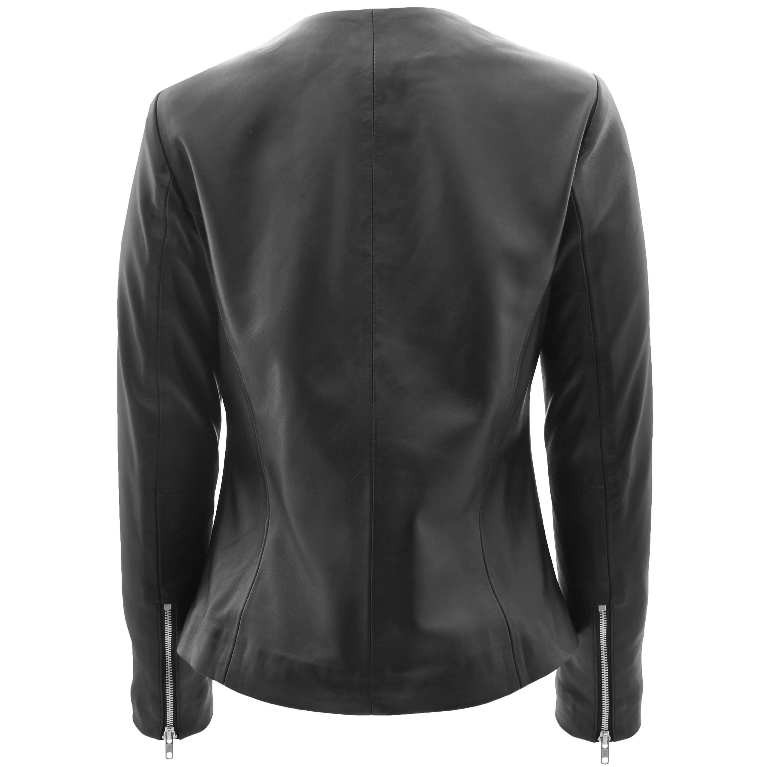 Womens Real Leather Collarless Jacket Moreno Nova Black