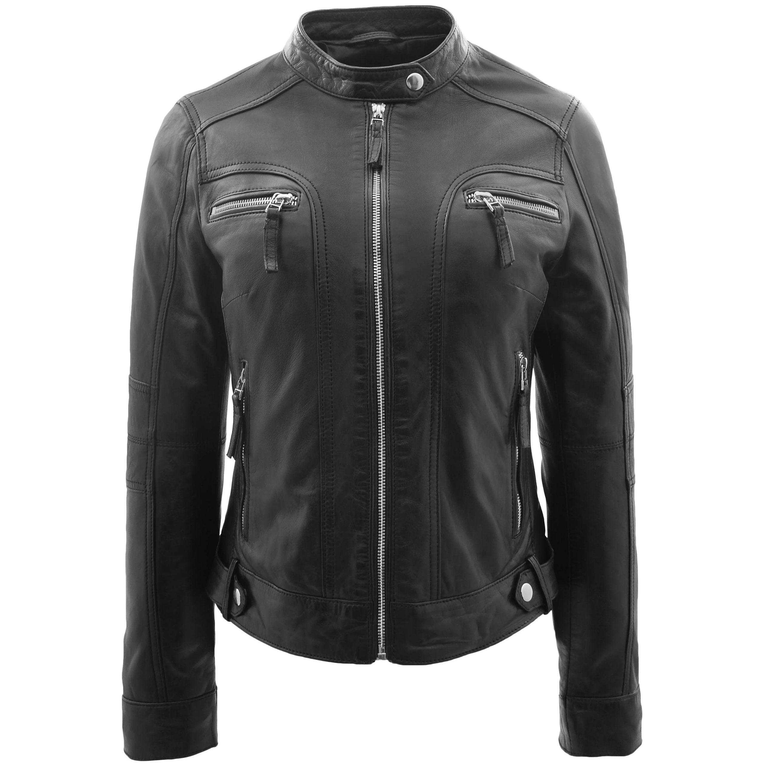 Womens Real Leather Biker Jacket Casual Style Annie Nova Black