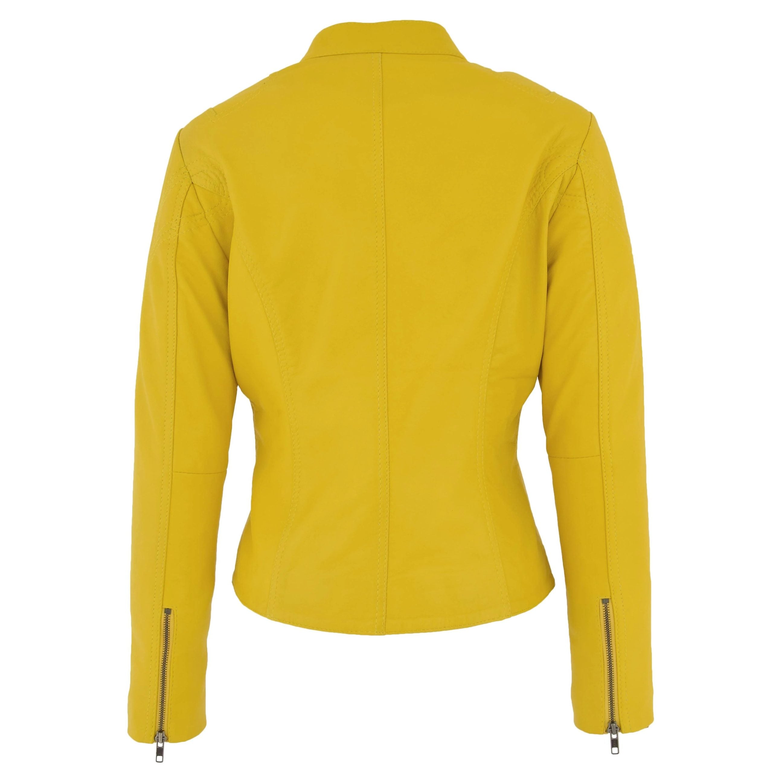 Womens Leather Standing Collar Jacket Becky Vivid Yellow