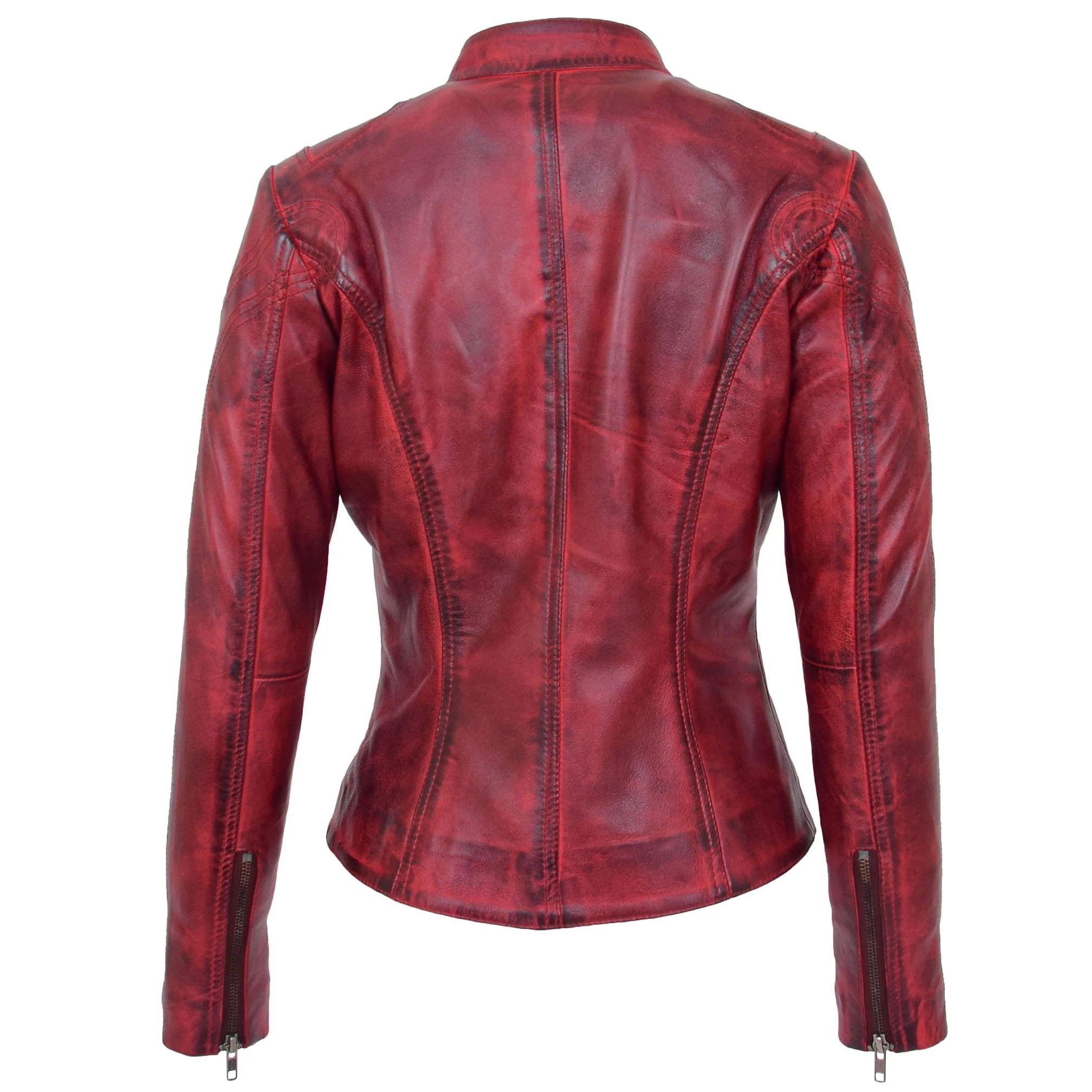 Womens Leather Standing Collar Jacket Becky Ignite Red