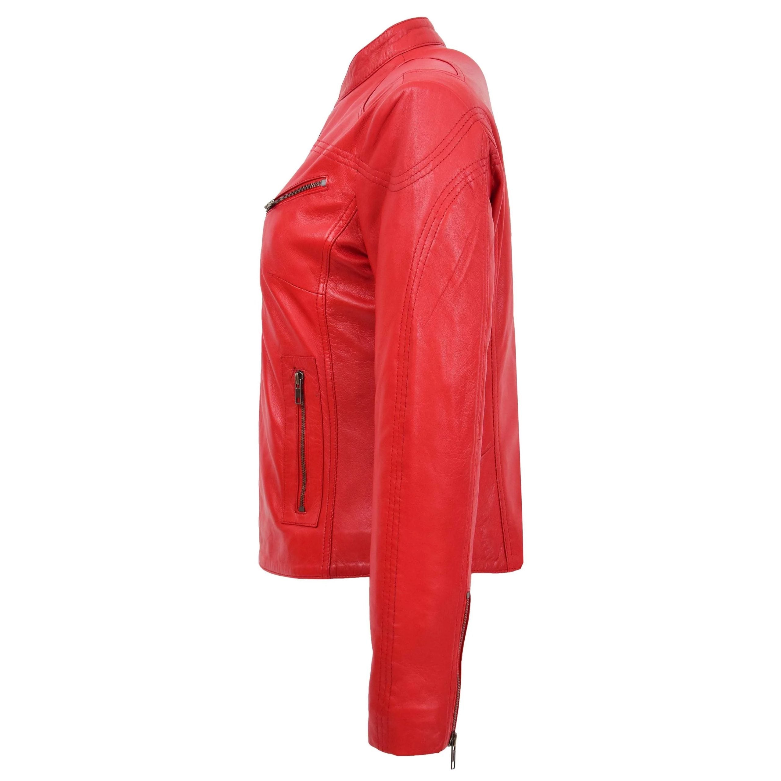 Womens Leather Standing Collar Jacket Becky Ignite Candy Red