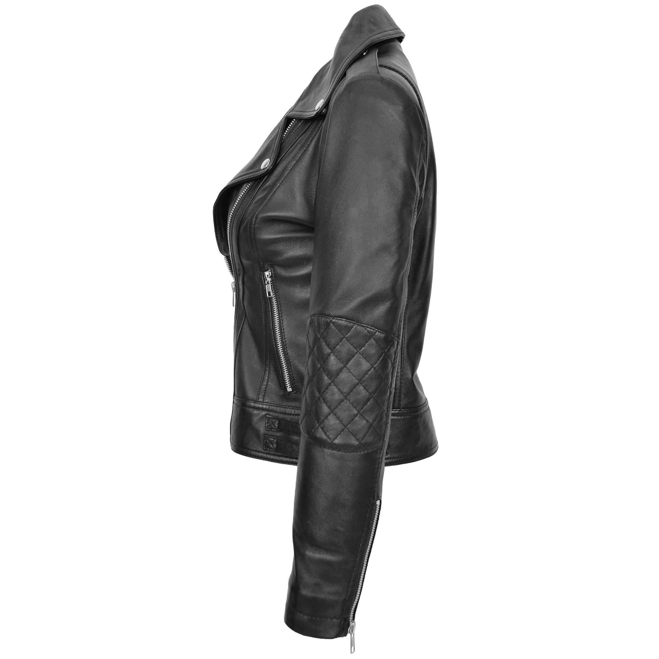 Womens Real Leather Biker Cross Zip Fashion Jacket Remi Nova Black