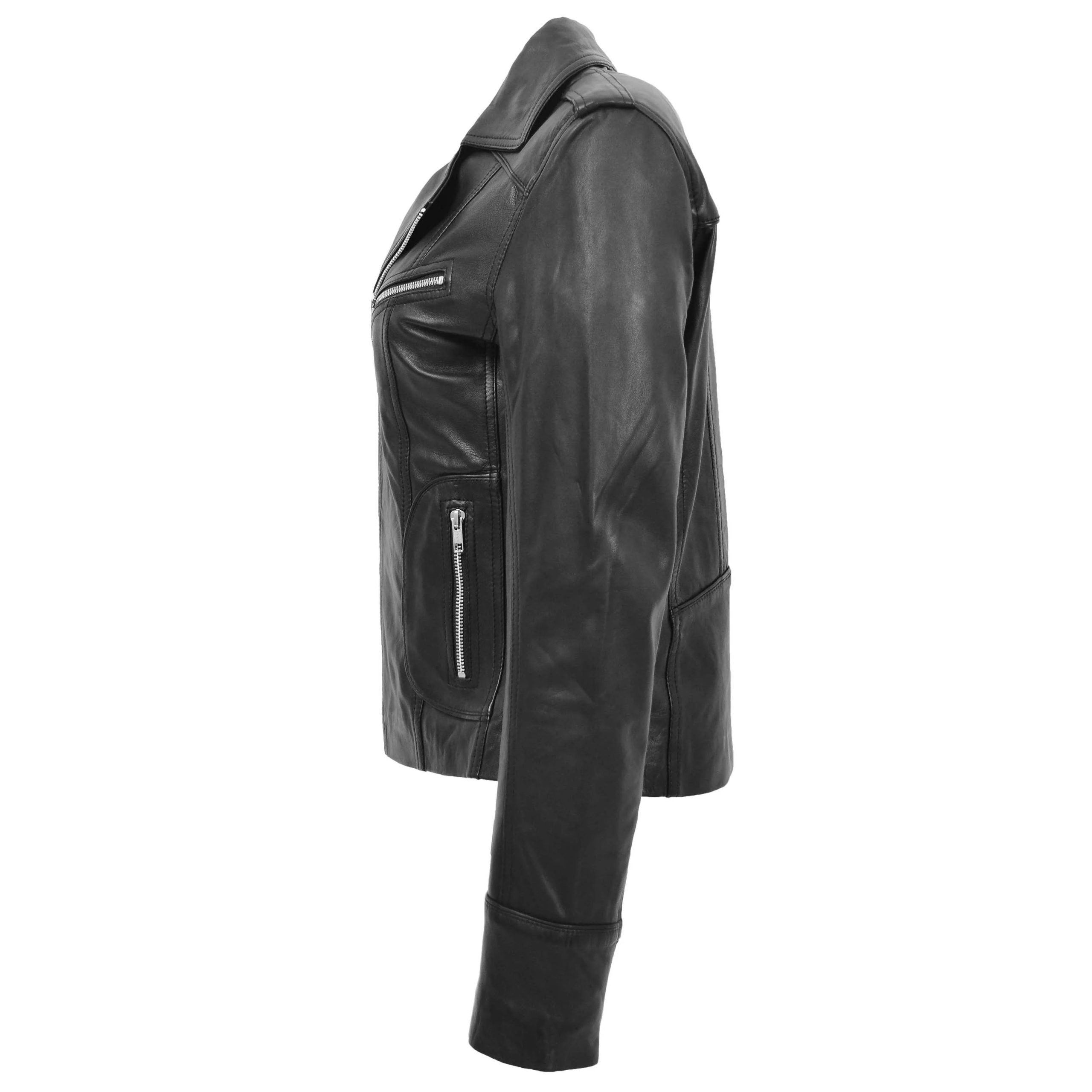 Womens Leather Fitted Biker Style Jacket Kim Nova Black