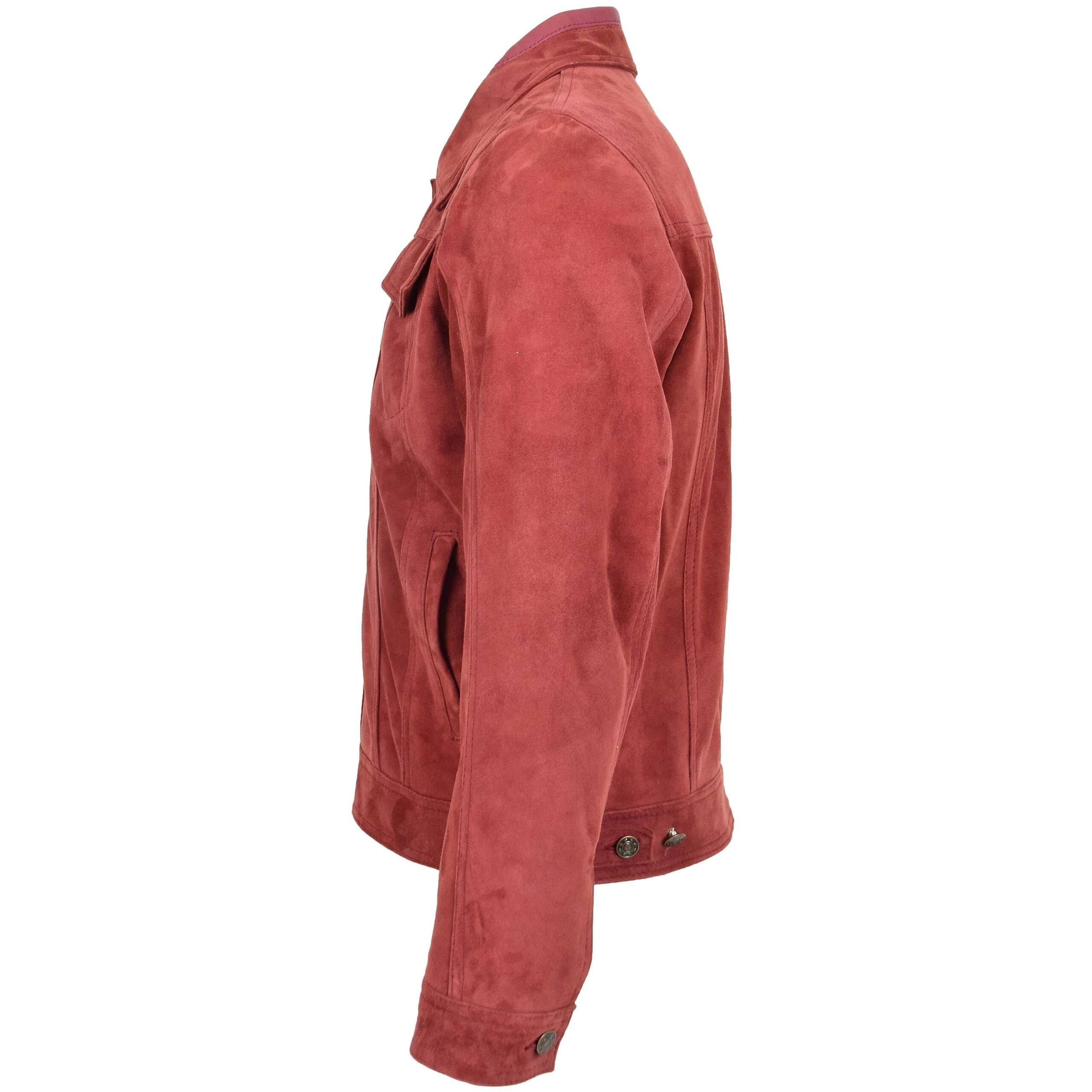 Mens Real Suede Trucker Harrington Jacket Daryl Infinite Burgundy